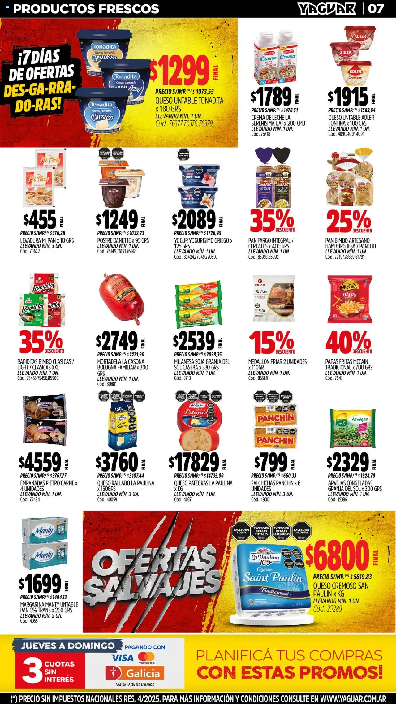 Yaguar - San Juan │ válido desde el 04.08.2025 | Página: 7 | Productos: Leche, Yogur, Papas fritas, Crema