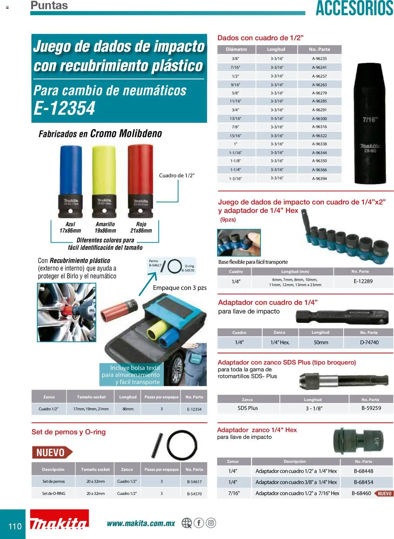 Nuevas ofertas de Makita válidas en toda la República Mexicana desde el 08.07.2024. ¡Encuentra las mejores ofertas en Makita catálogo Accesorios! | Página: 110 | Productos: Bolsa, Neumáticos, Flexible, Llave