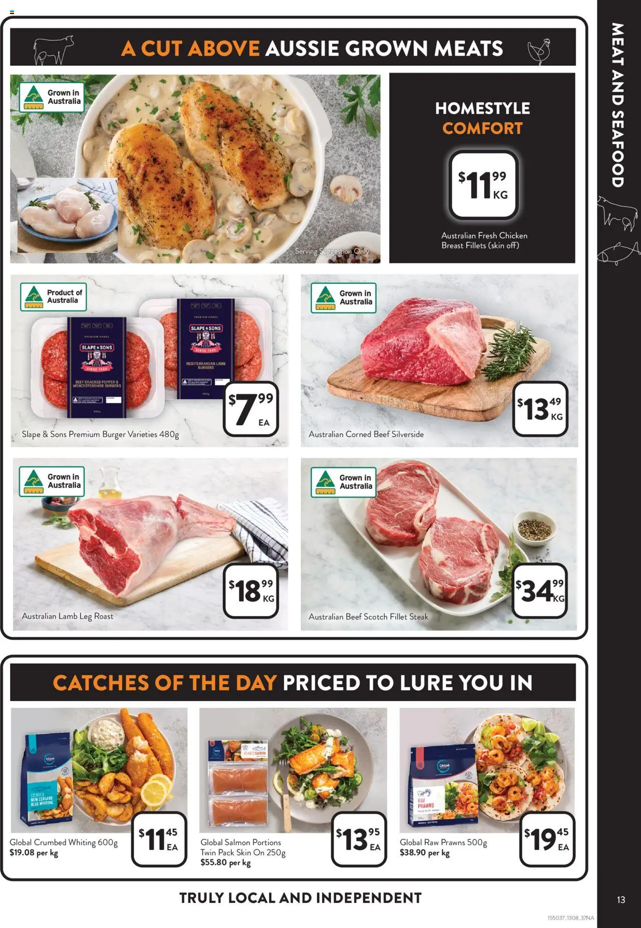 Foodworks catalogue - valid from 13.08.2025 | Page: 13 | Products: Beef, Meat, Prawns, Salmon