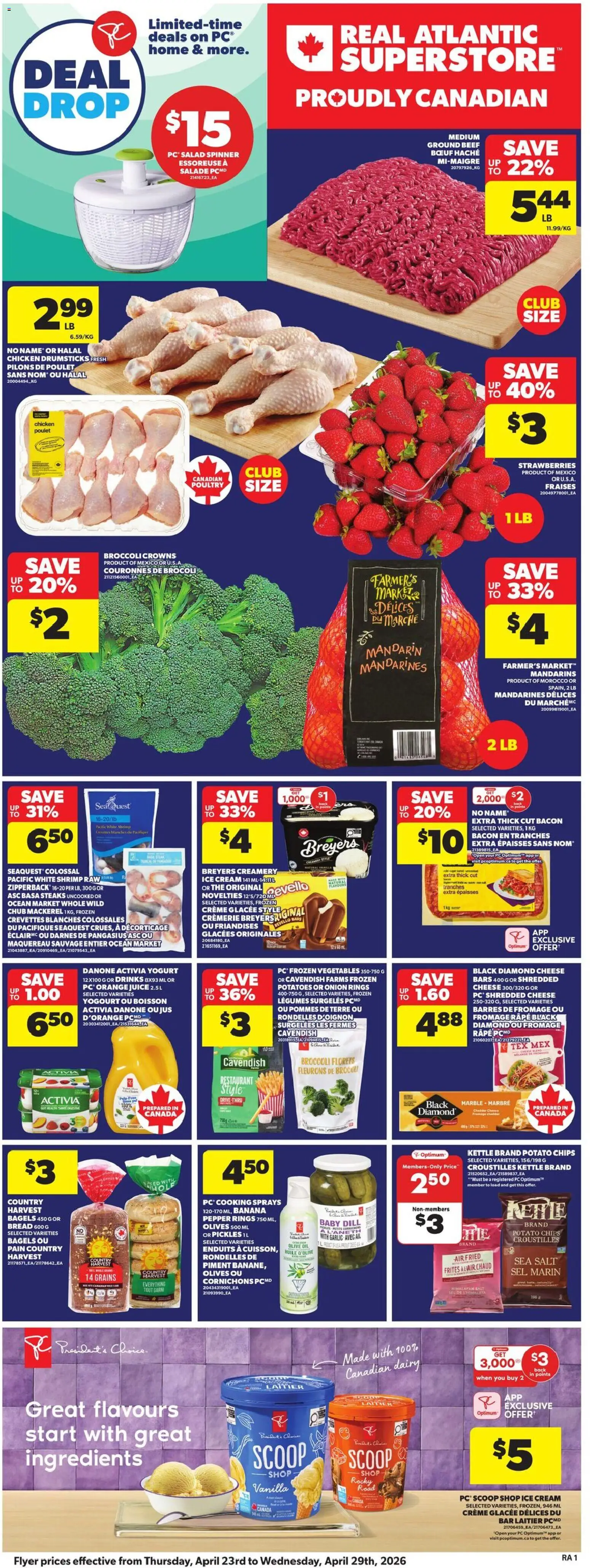 Atlantic Superstore flyer valid from 23.04.2026 | Page: 3 | Products: Chips, Cream, Salad, Potatoes
