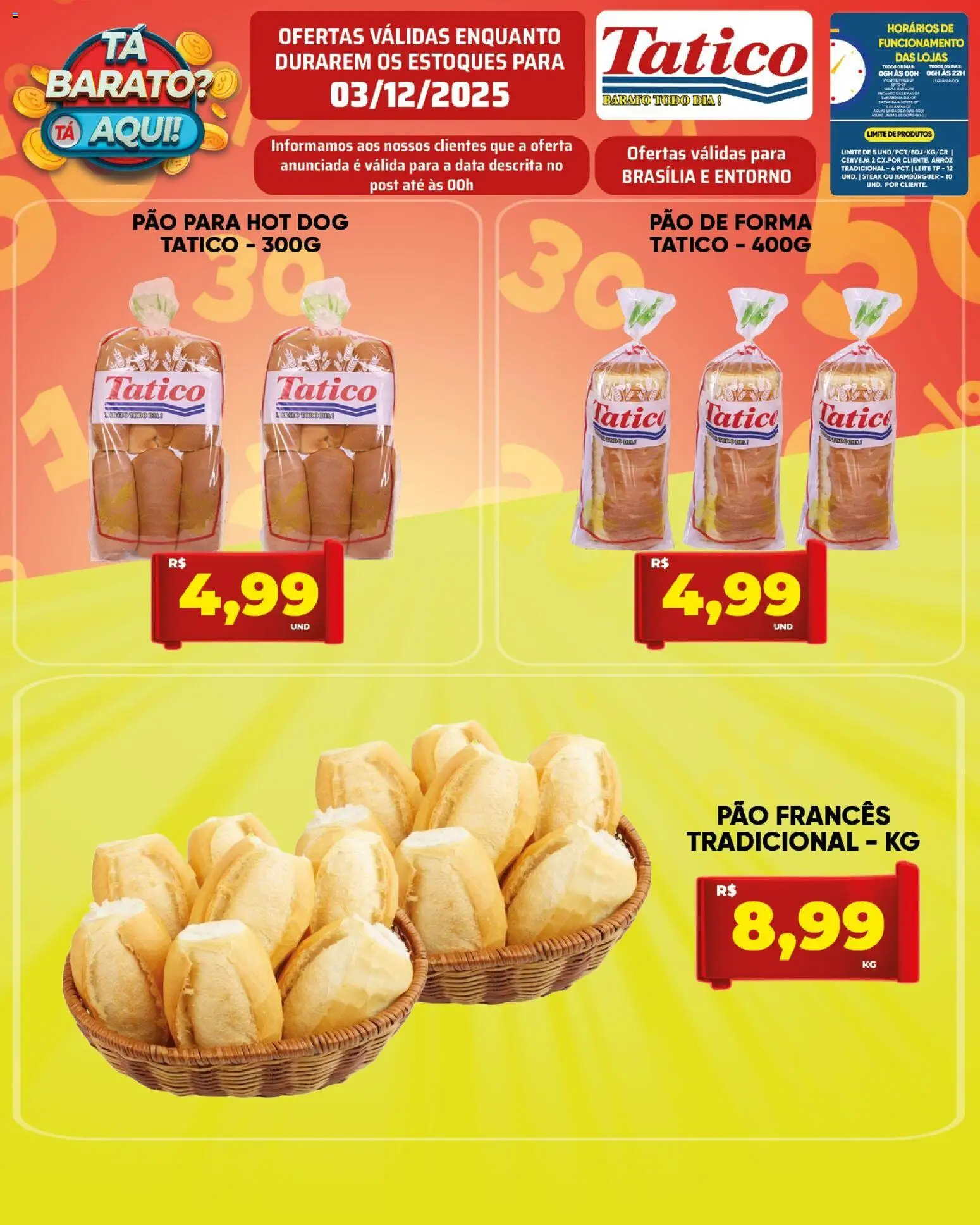 Tatico Folheto - válido de 03.12.2025 | Página: 3 | Produtos: Cerveja, Arroz, Hambúrguer, Pão francês