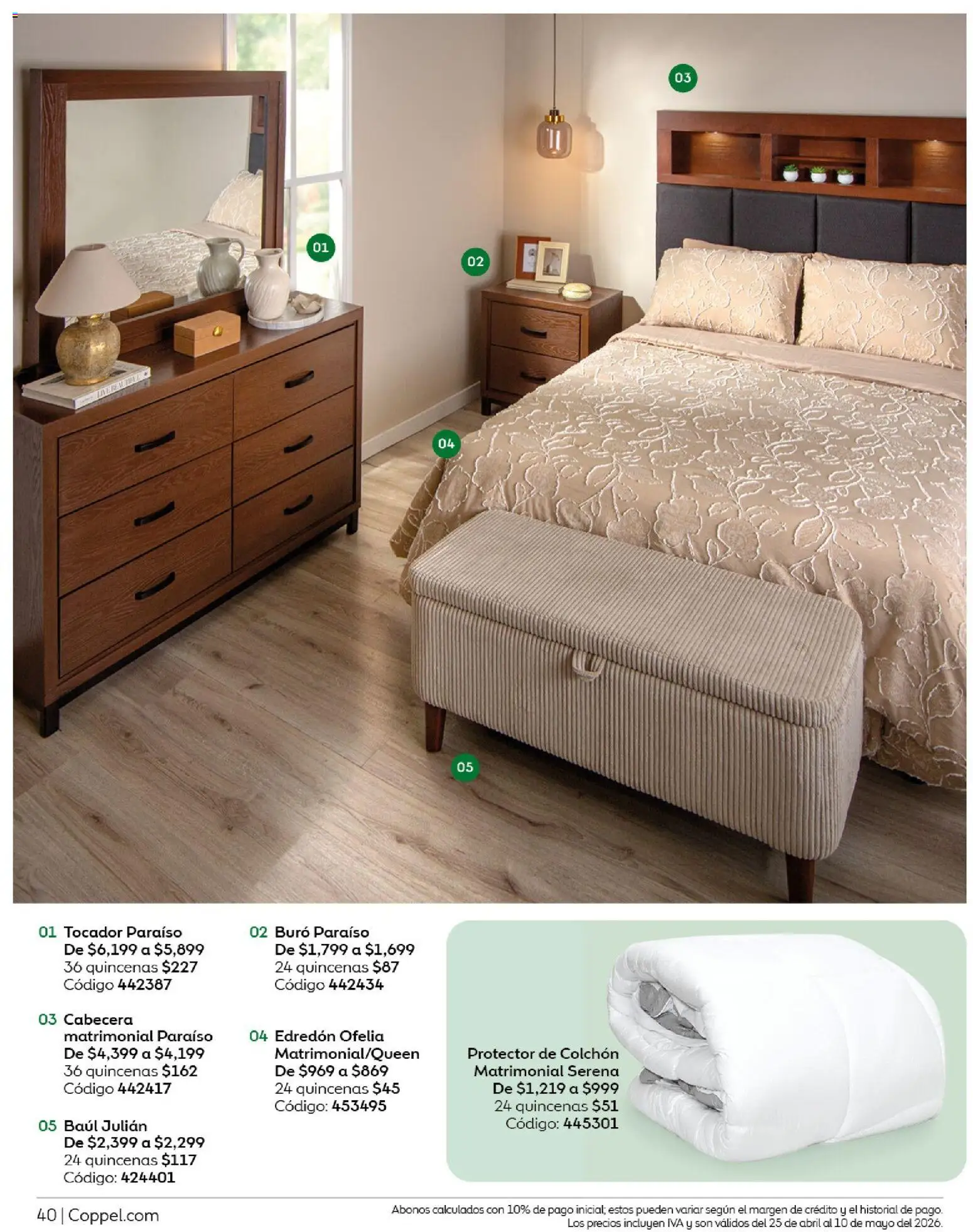 Nuevas ofertas de Coppel válidas en toda la República Mexicana desde el 25.04.2026. ¡Encuentra las mejores ofertas en Coppel catálogo Los regalos que mamá siempre quiere! | Página: 40 | Productos: Cabecera, Colchón, Buró