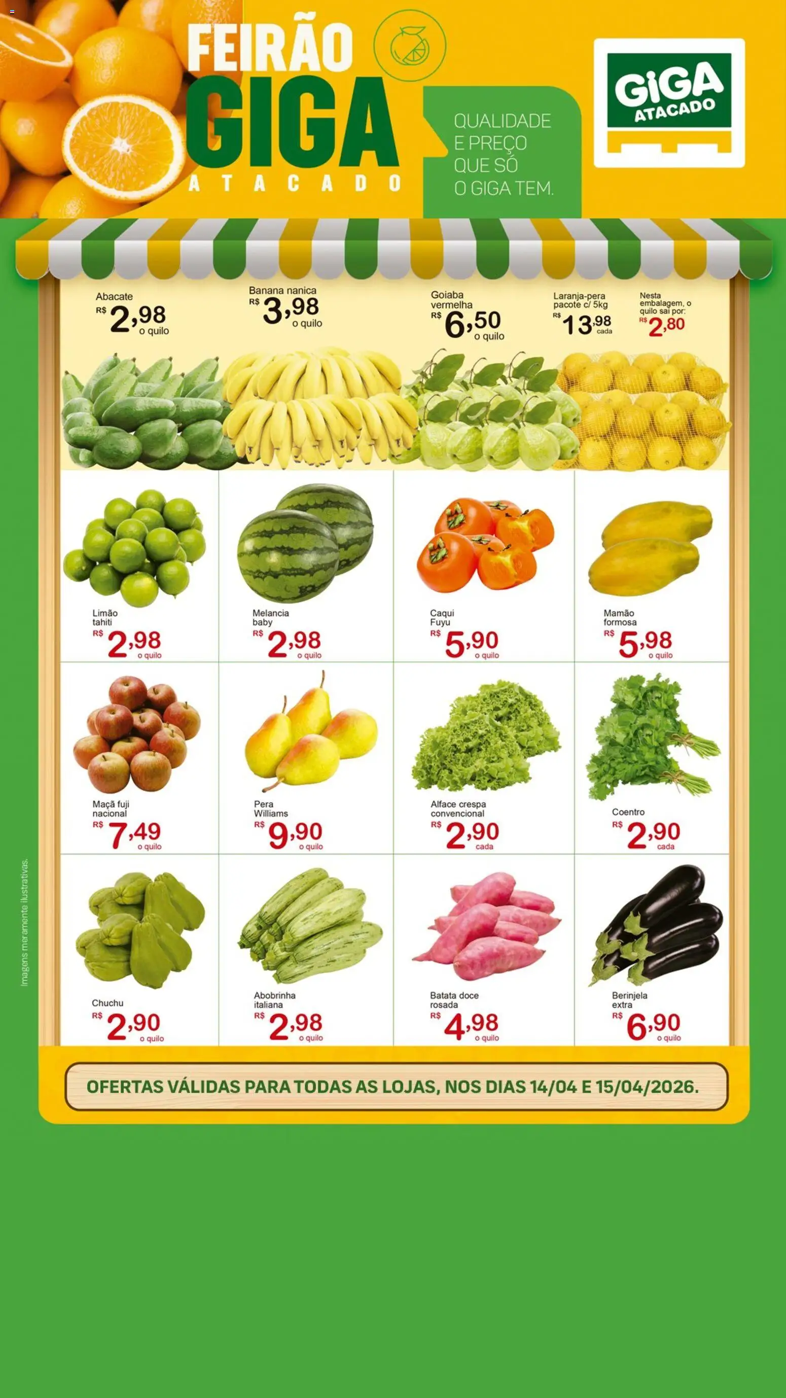 GIGA Atacado Folheto - válido de 14.04.2026 | Página: 1 | Produtos: Melancia, Pera, Berinjela, Alface