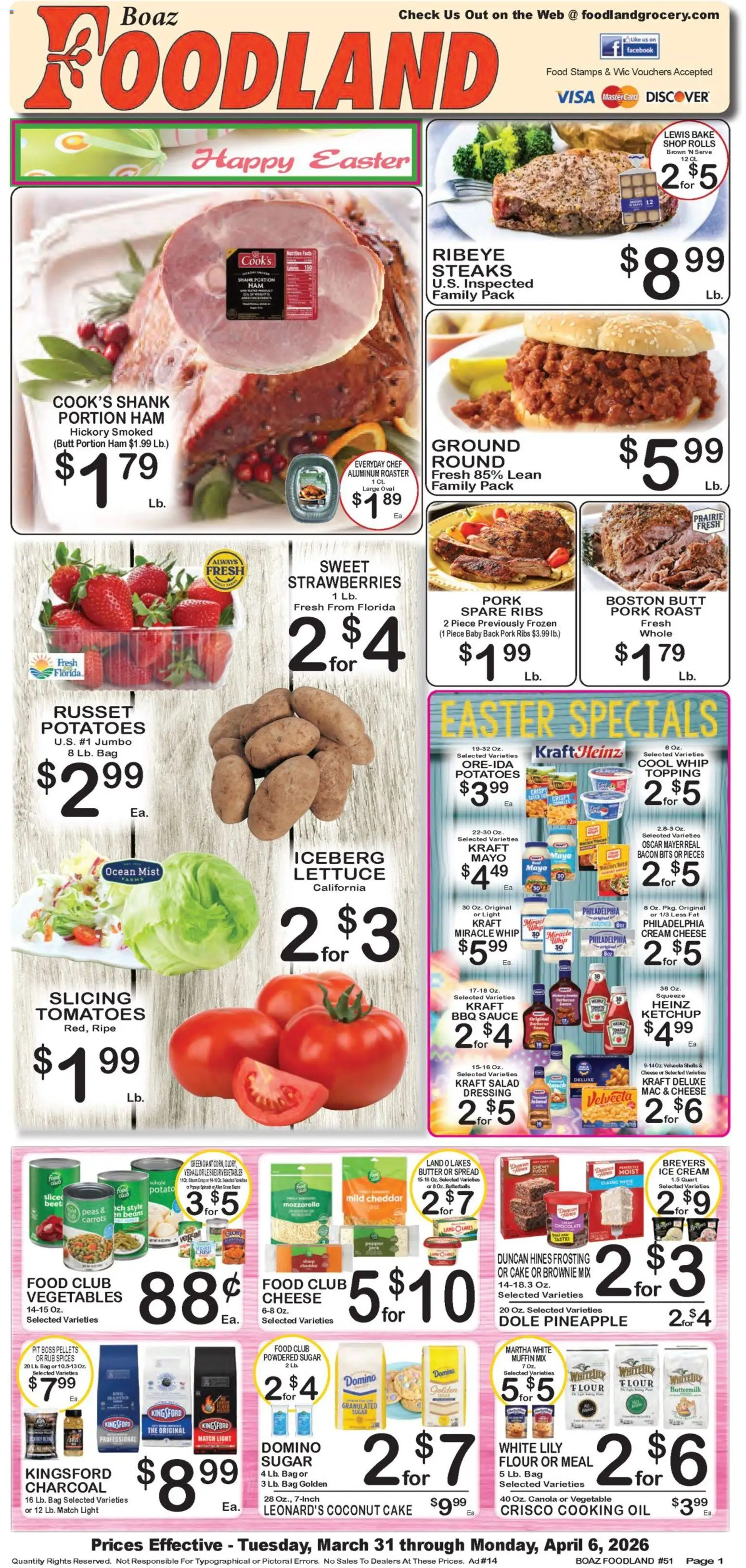 Foodland Weekly Ad - valid from 31.03.2026 | Page: 1 | Products: Butter, Oil, Tomatoes, Pineapple