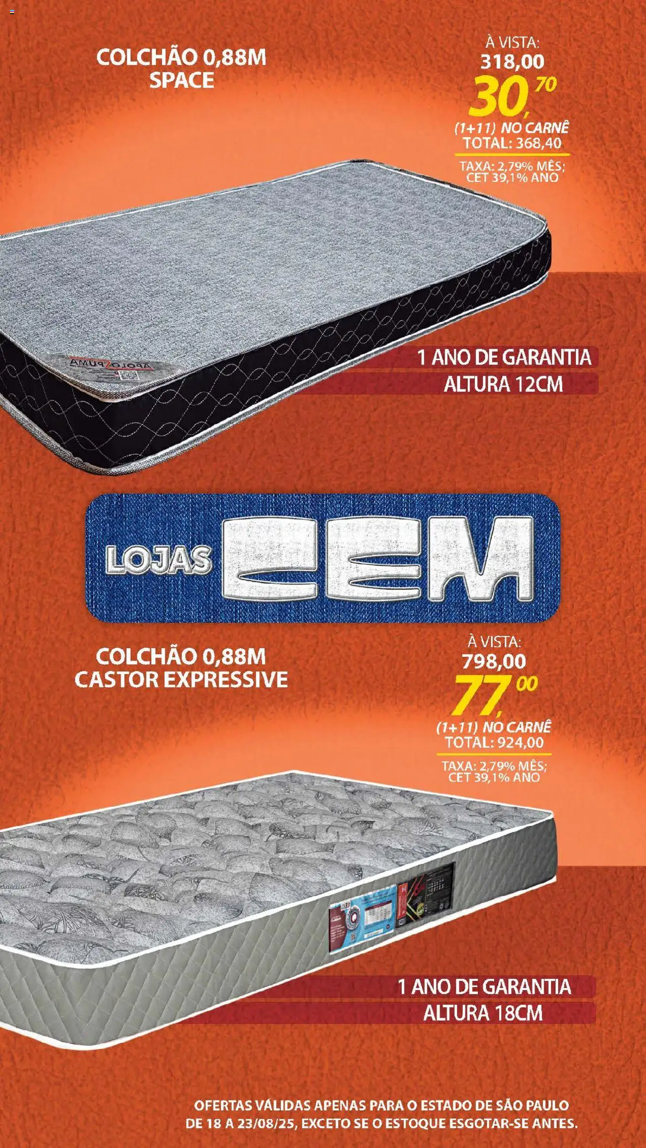 Lojas Cem Folheto - válido de 18.08.2025 | Página: 49 | Produtos: Colchão, Carne