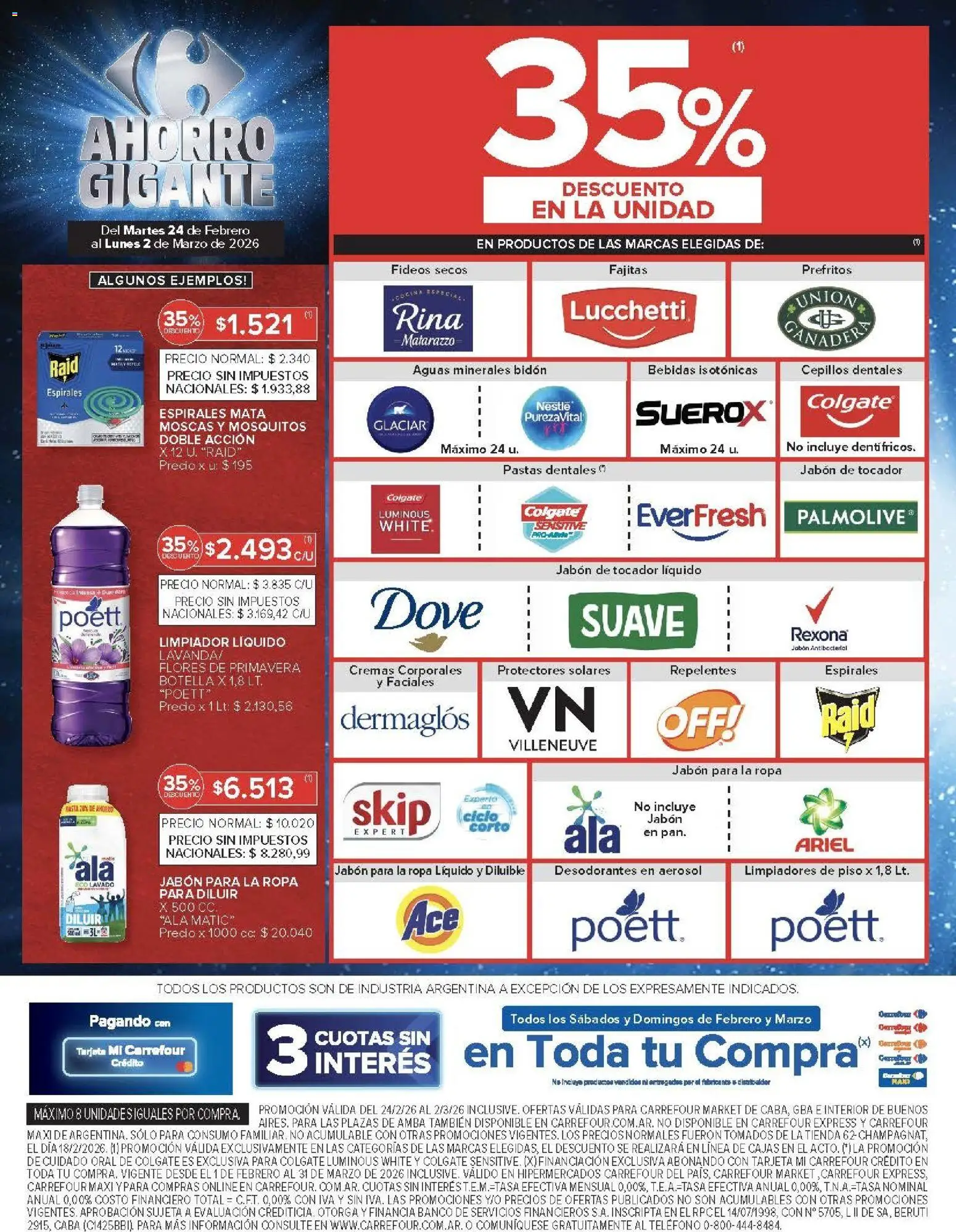 Carrefour ofertas │ válido desde el 24.02.2026 | Página: 44 | Productos: Banco, Bidón, Ropa, Fideos