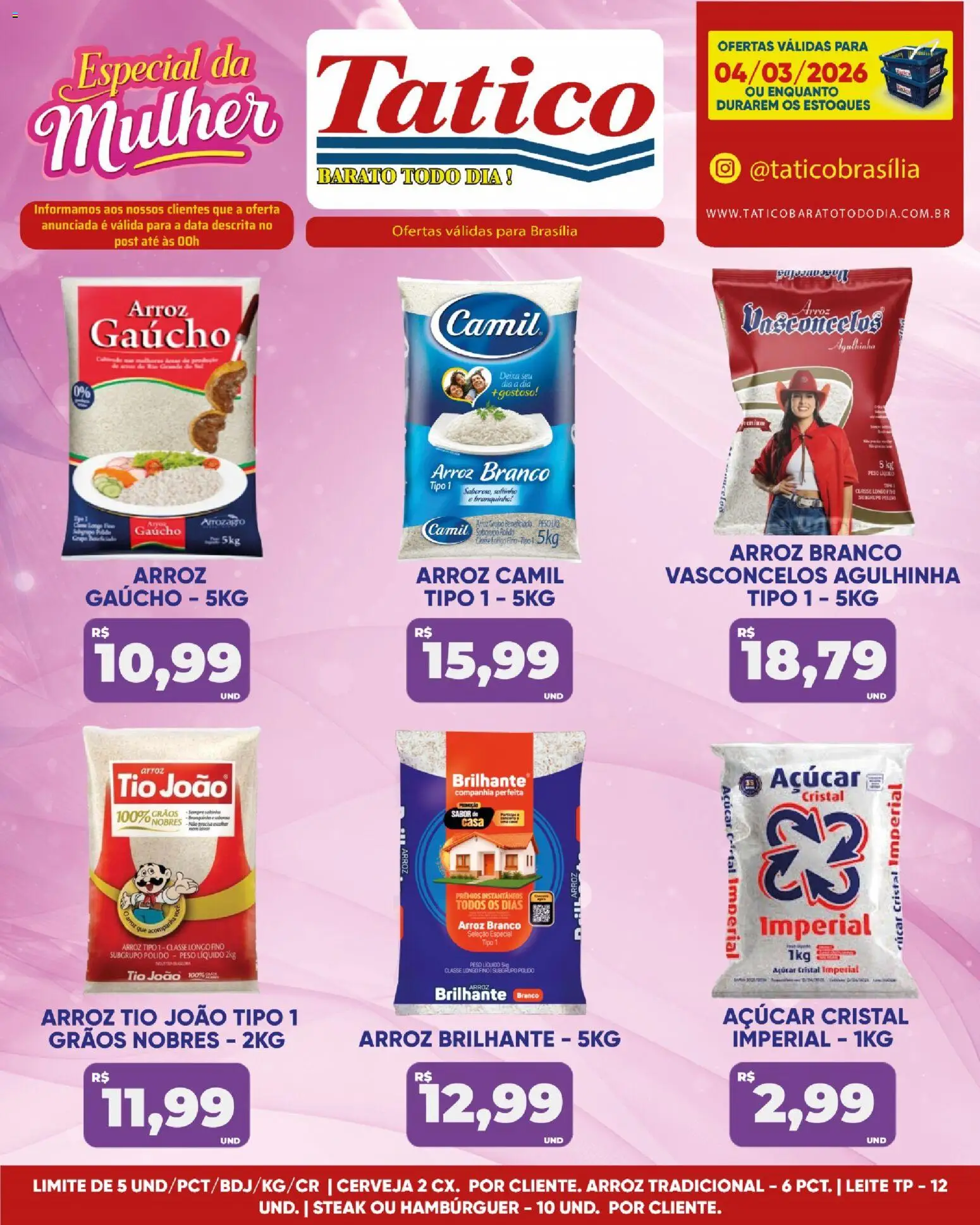 Tatico Folheto - válido de 04.03.2026 | Página: 1 | Produtos: Leite, Cerveja, Arroz, Hambúrguer