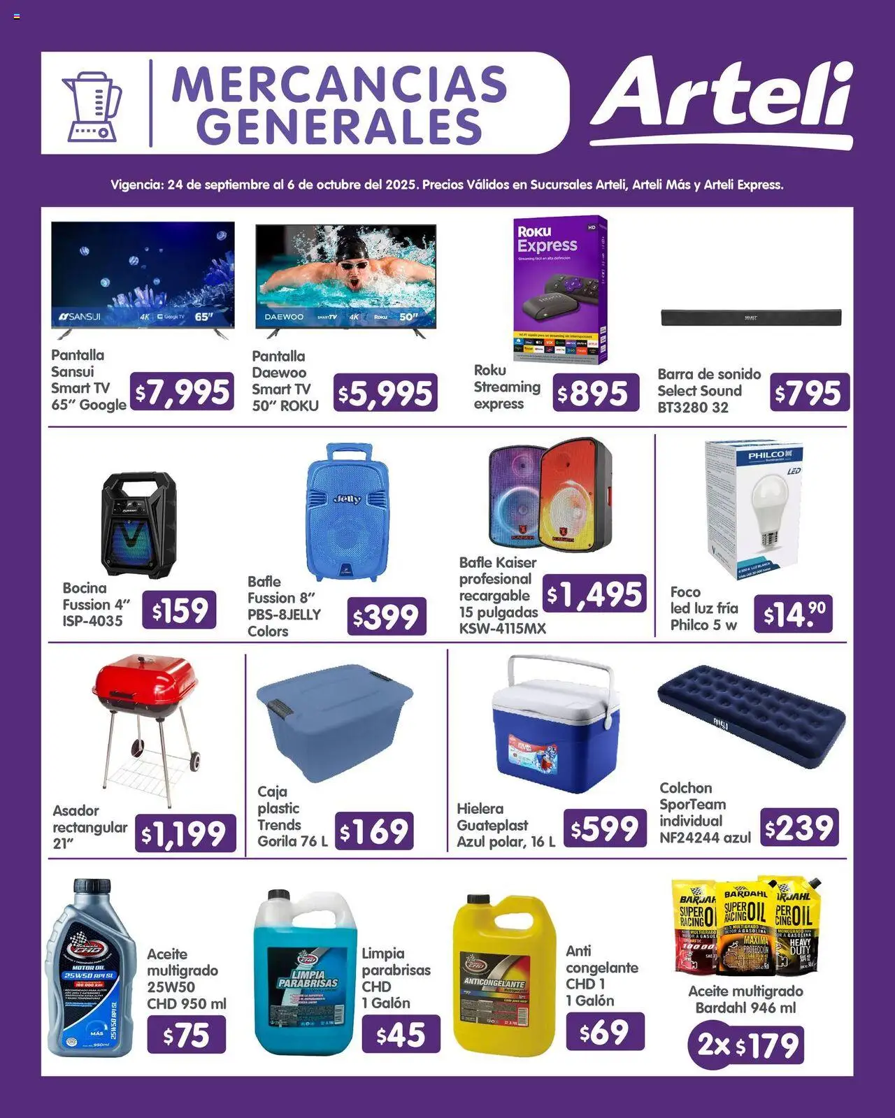Nuevas ofertas de Arteli válidas en toda la República Mexicana desde el 24.09.2025. ¡Encuentra las mejores ofertas en Arteli - Folleto Quincenal! | Página: 16 | Productos: Aceite, Hielera, Bocina, Caja