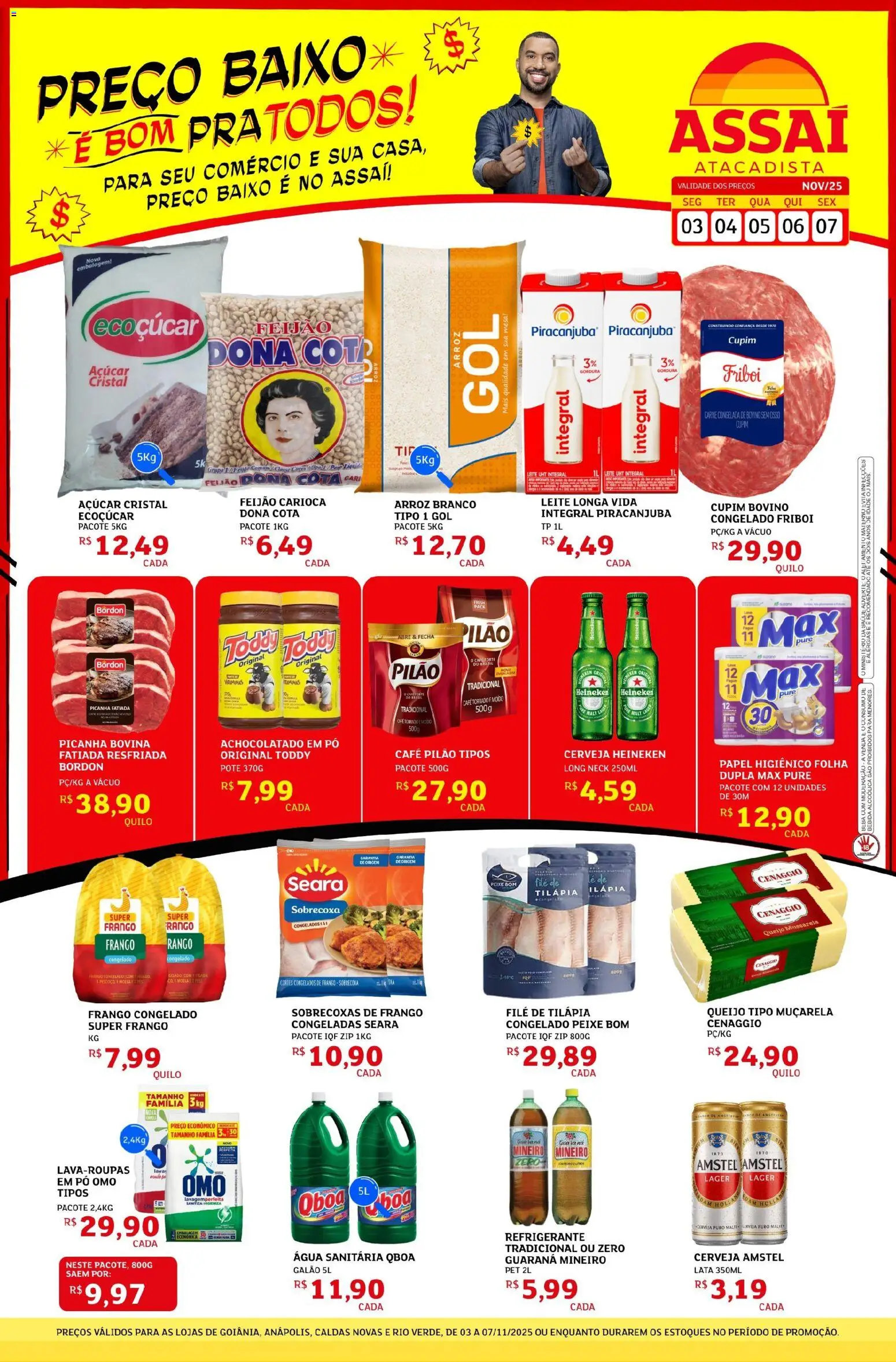 Assaí Atacadista Folheto - válido de 03.11.2025 | Página: 1 | Produtos: Picanha, Arroz, Mussarela, Água sanitária