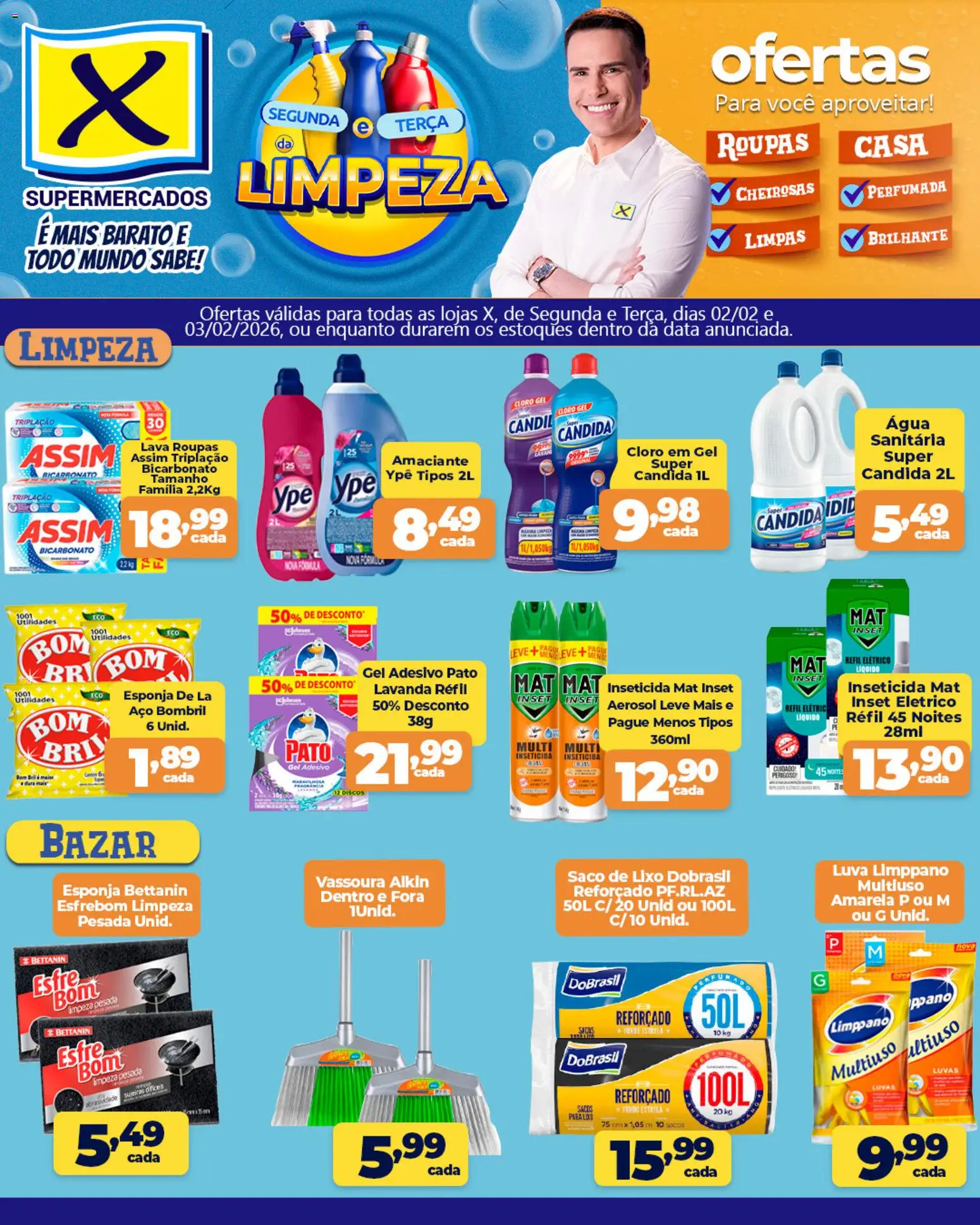 X Supermercados Folheto - válido de 02.02.2026 | Página: 1 | Produtos: Cloro, Luvas, Amaciante, Inseticida