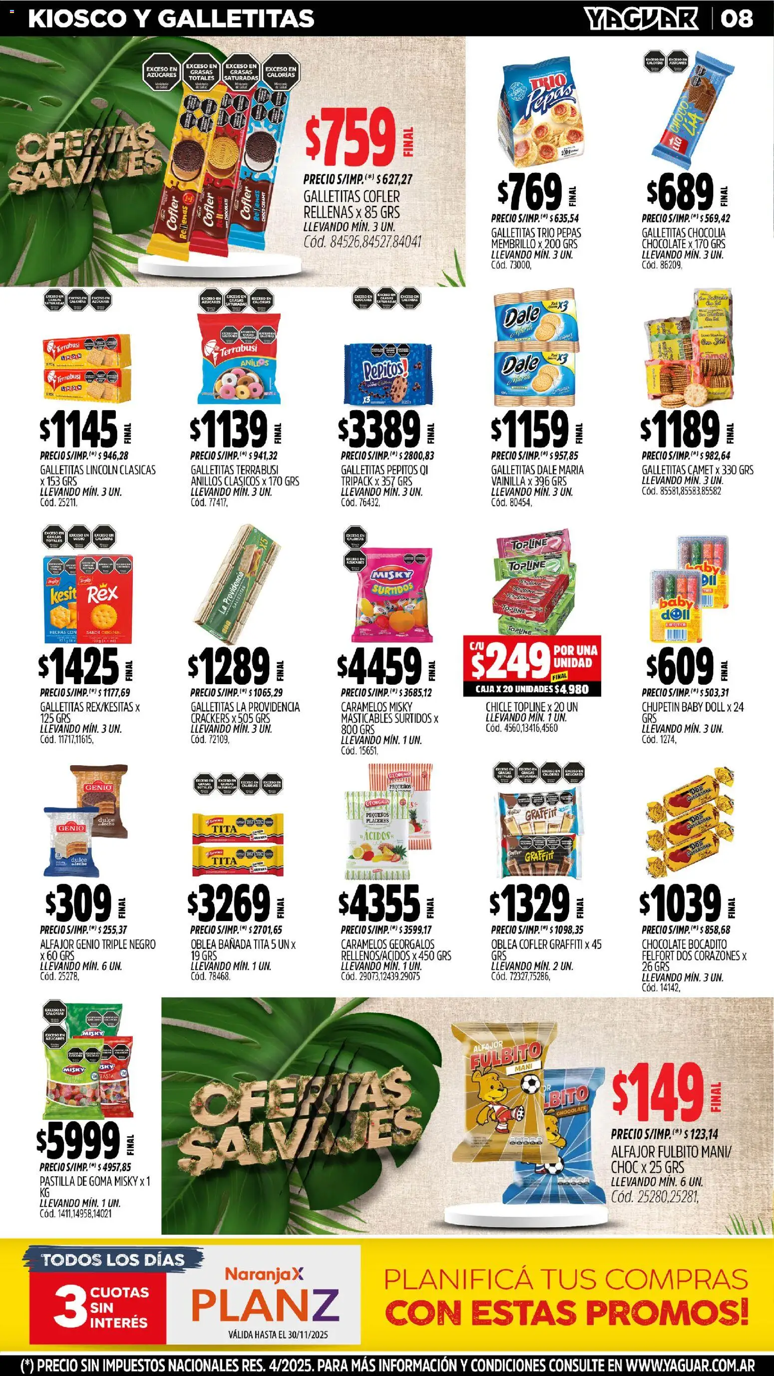 Yaguar - Mar del Plata │ válido desde el 03.11.2025 | Página: 8 | Productos: Mani, Chocolate, Chicle, Alfajor