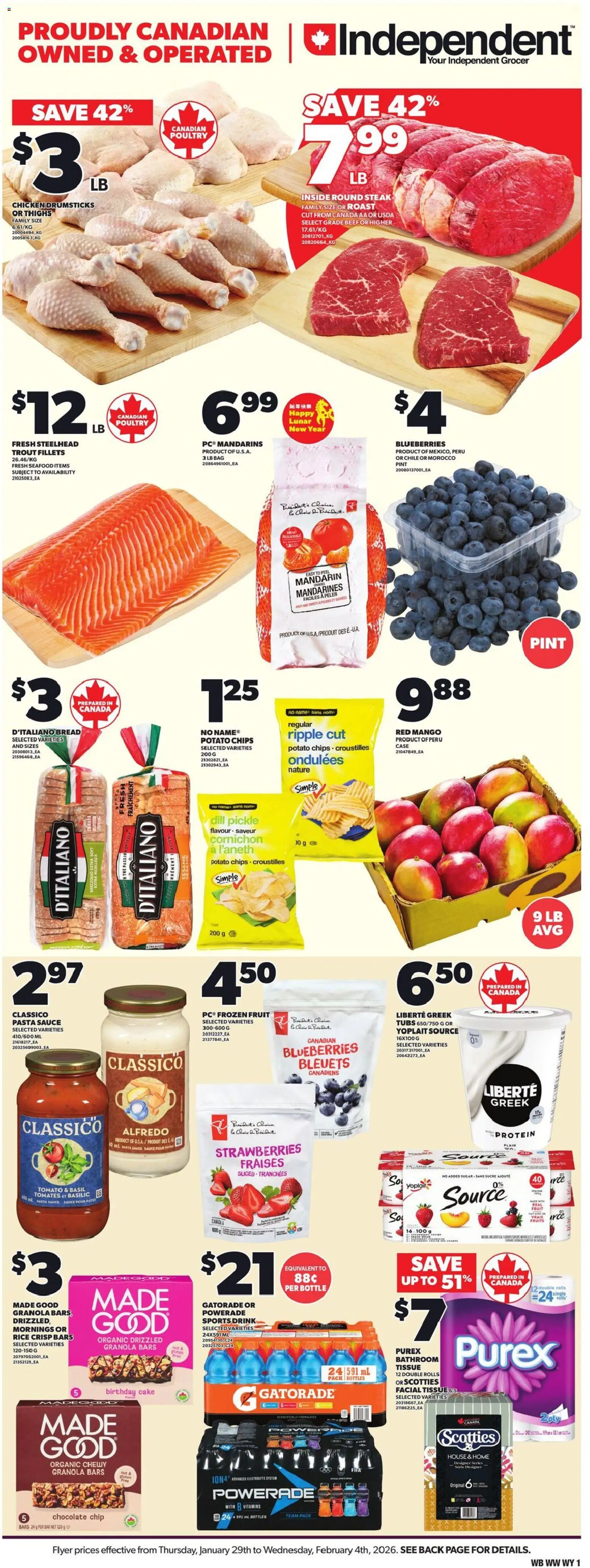 Independent Grocer flyer valid from 29.01.2026 | Page: 3 | Products: Beef, Pasta, Chips, Bag
