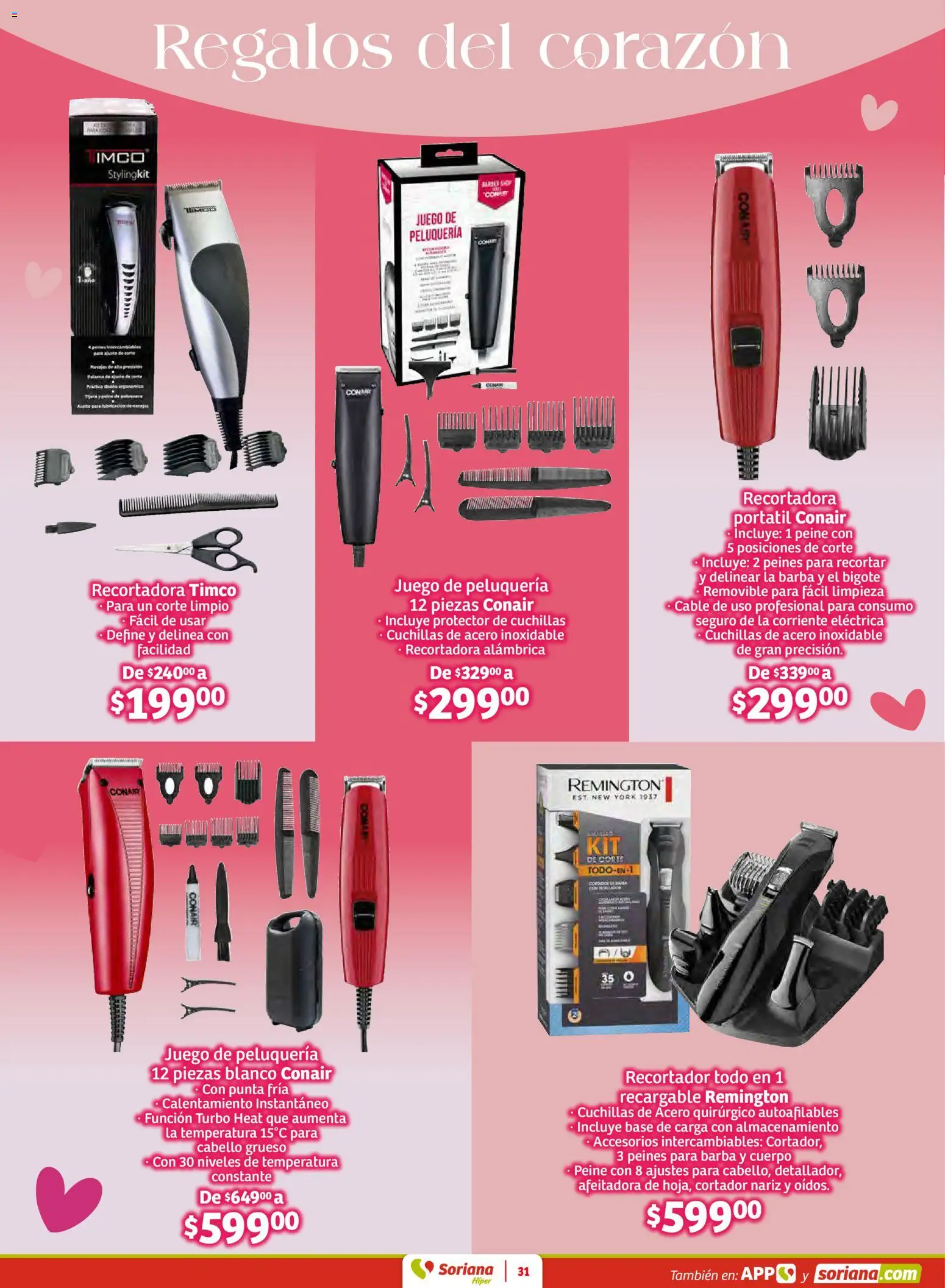 Nuevas ofertas de Soriana válidas en toda la República Mexicana desde el 29.01.2026. ¡Encuentra las mejores ofertas en Soriana - Preciazazaso Híper: Valle de México! | Página: 31 | Productos: Cable, Juego, Cortador, Peine