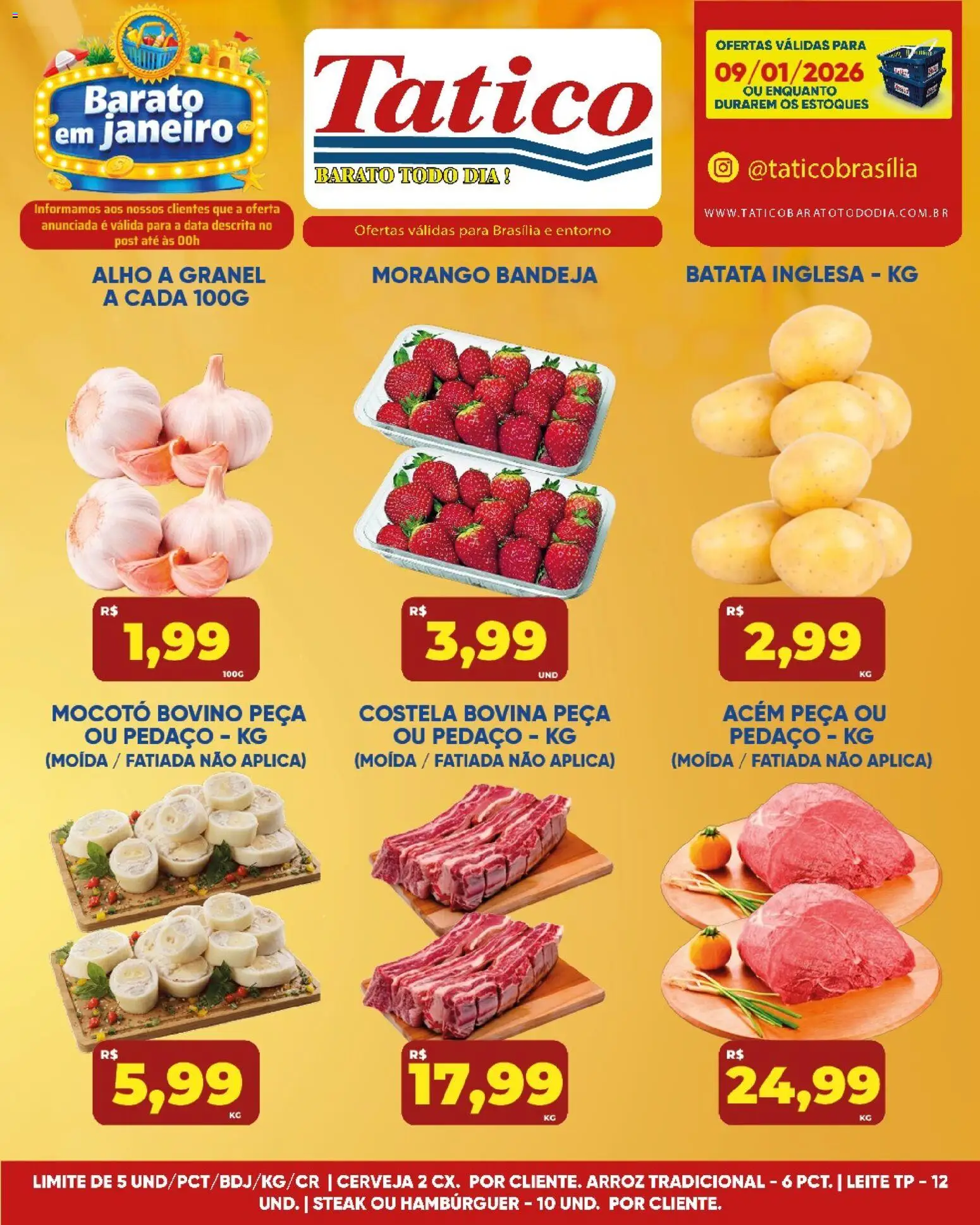Tatico Folheto - válido de 09.01.2026 | Página: 10 | Produtos: Leite, Arroz, Hambúrguer, Batata