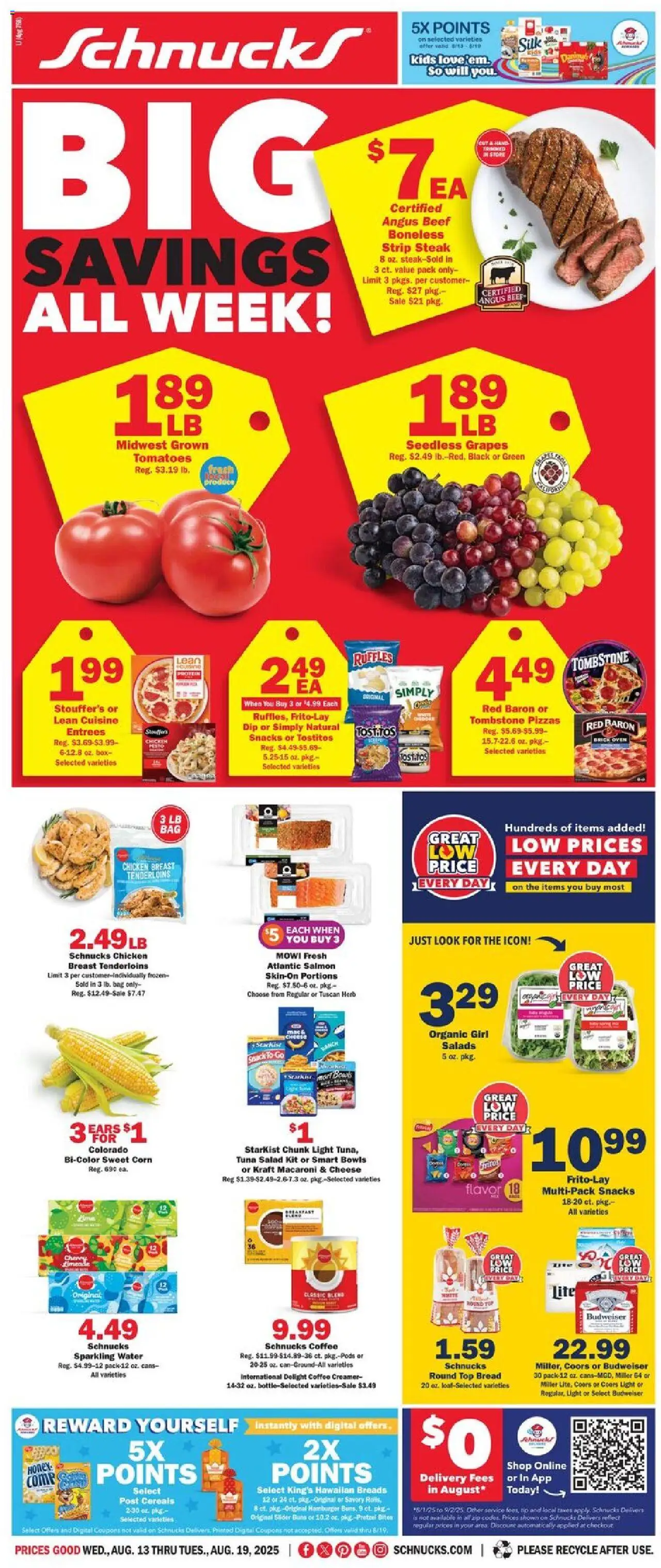 Schnucks Weekly Print Ad - WI - valid from 13.08.2025 | Page: 1 | Products: Corn, Bread, Coffee, Oven