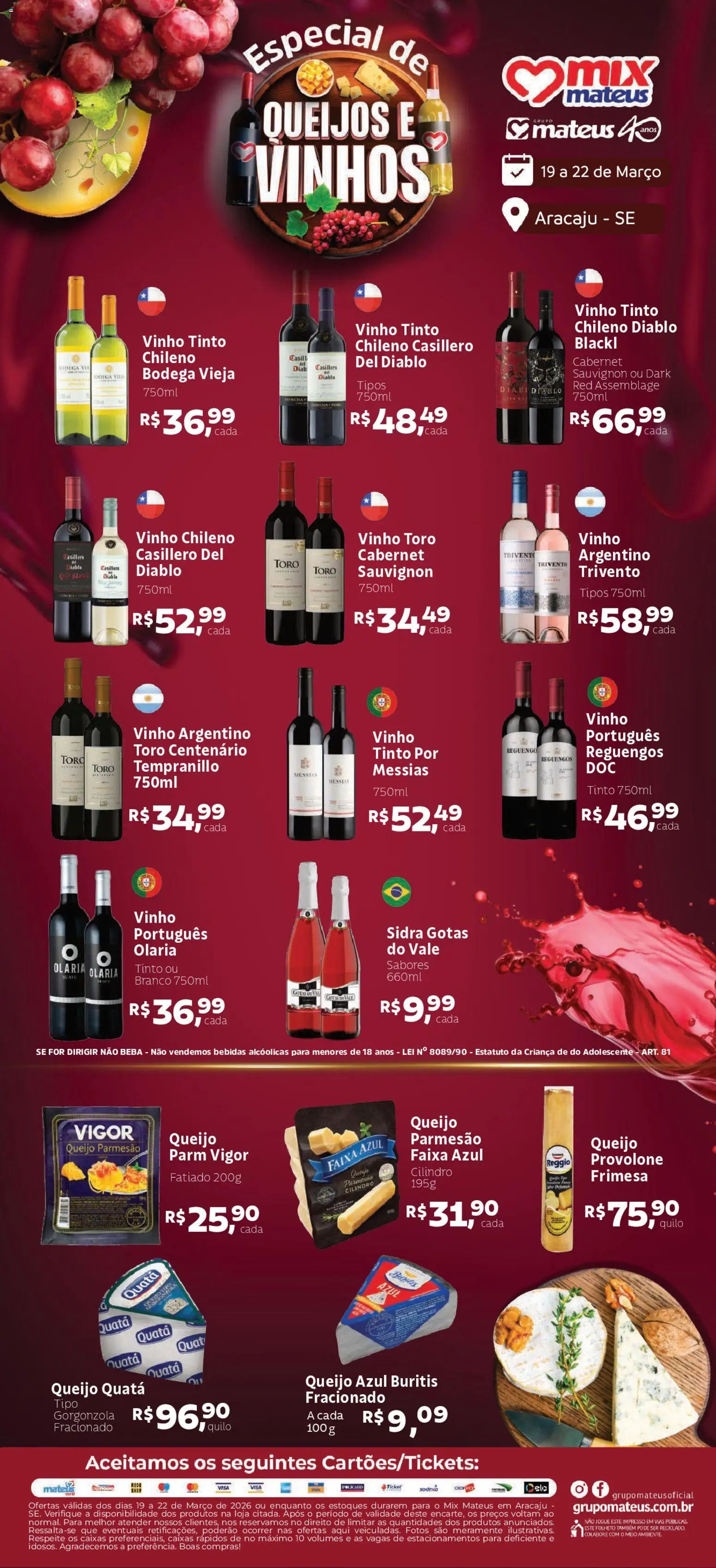 Mateus Folheto - válido de 19.03.2026 | Página: 1 | Produtos: Queijo, Provolone, Parmesão, Queijo parmesão