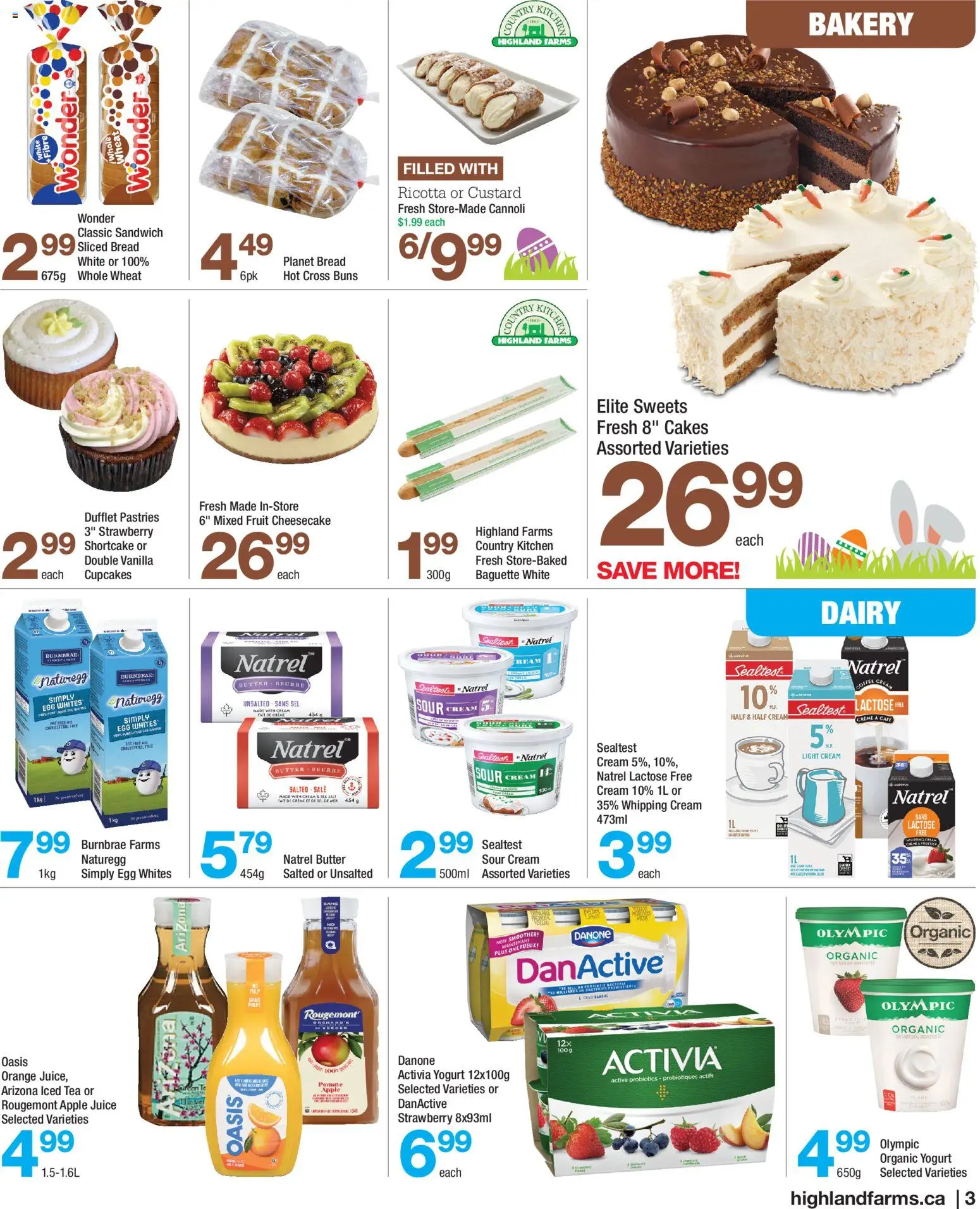 Highland Farms flyer valid from 26.03.2026 | Page: 3 | Products: Cream, Yogurt, Bread, Juice