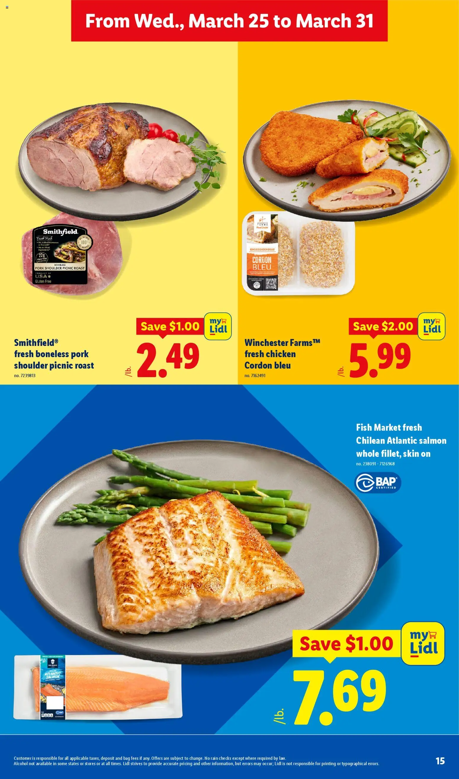 Lidl Weekly Ad - valid from 25.03.2026 | Page: 15 | Products: Pork, Fish, Bag