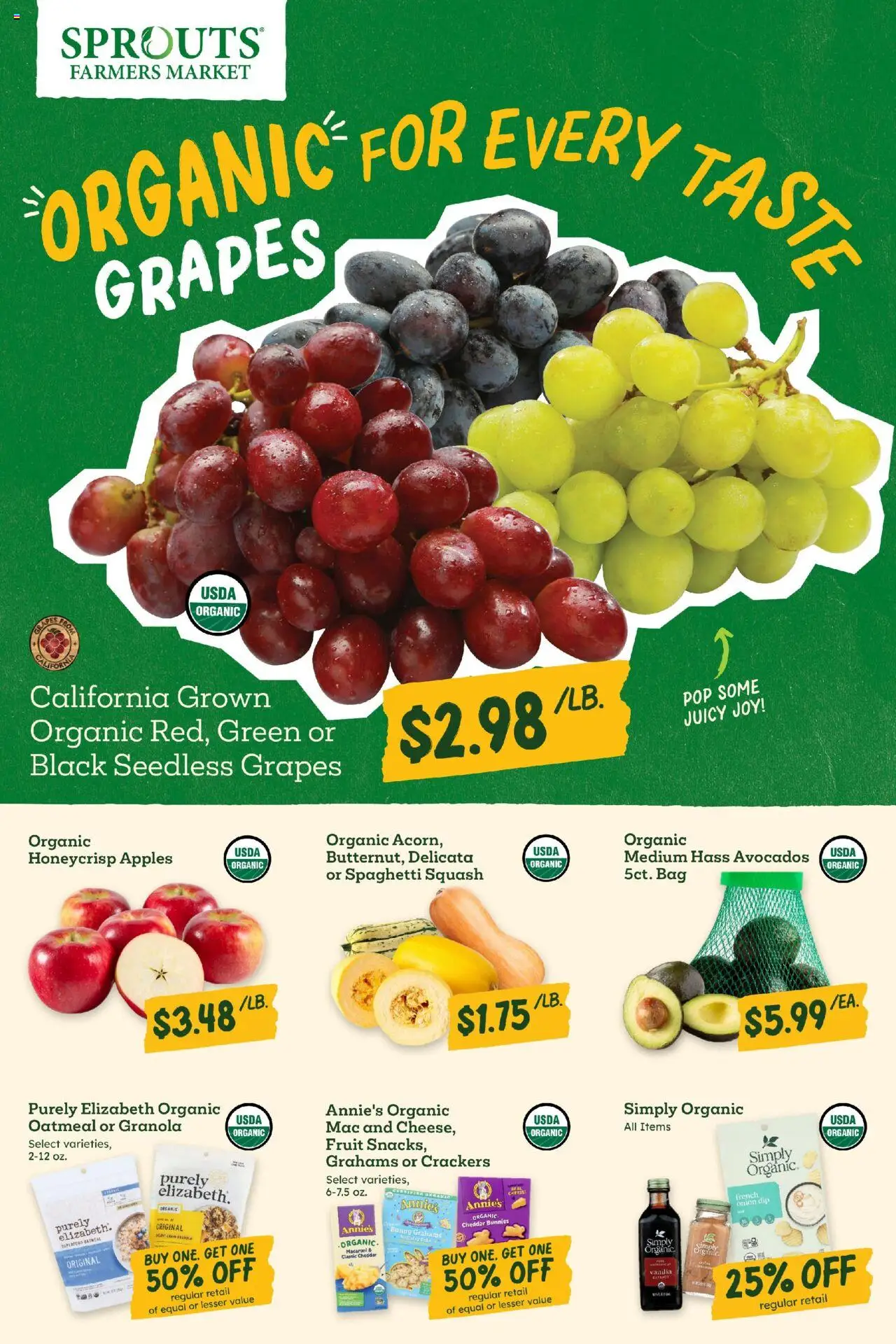 Sprouts Weekly Ad - valid from 01.10.2025 | Page: 3 | Products: Squash, Apples, Grapes, Onion