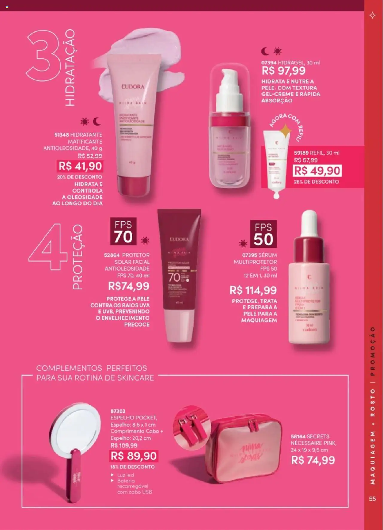 Eudora Folheto - válido de 06.06.2025 | Página: 55 | Produtos: Maquiagem, Bateria, Espelho, USB