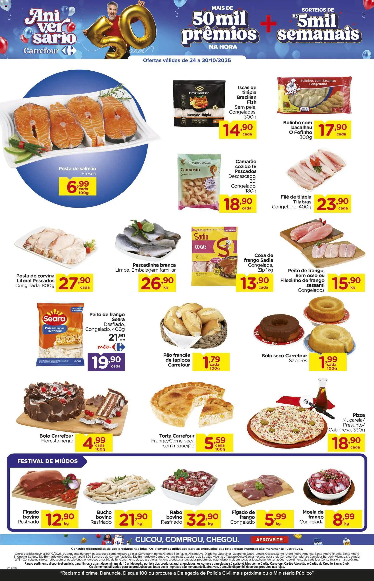 Carrefour Folheto - válido de 24.10.2025 | Página: 3 | Produtos: Tapioca, Pão, Pizza, Frango