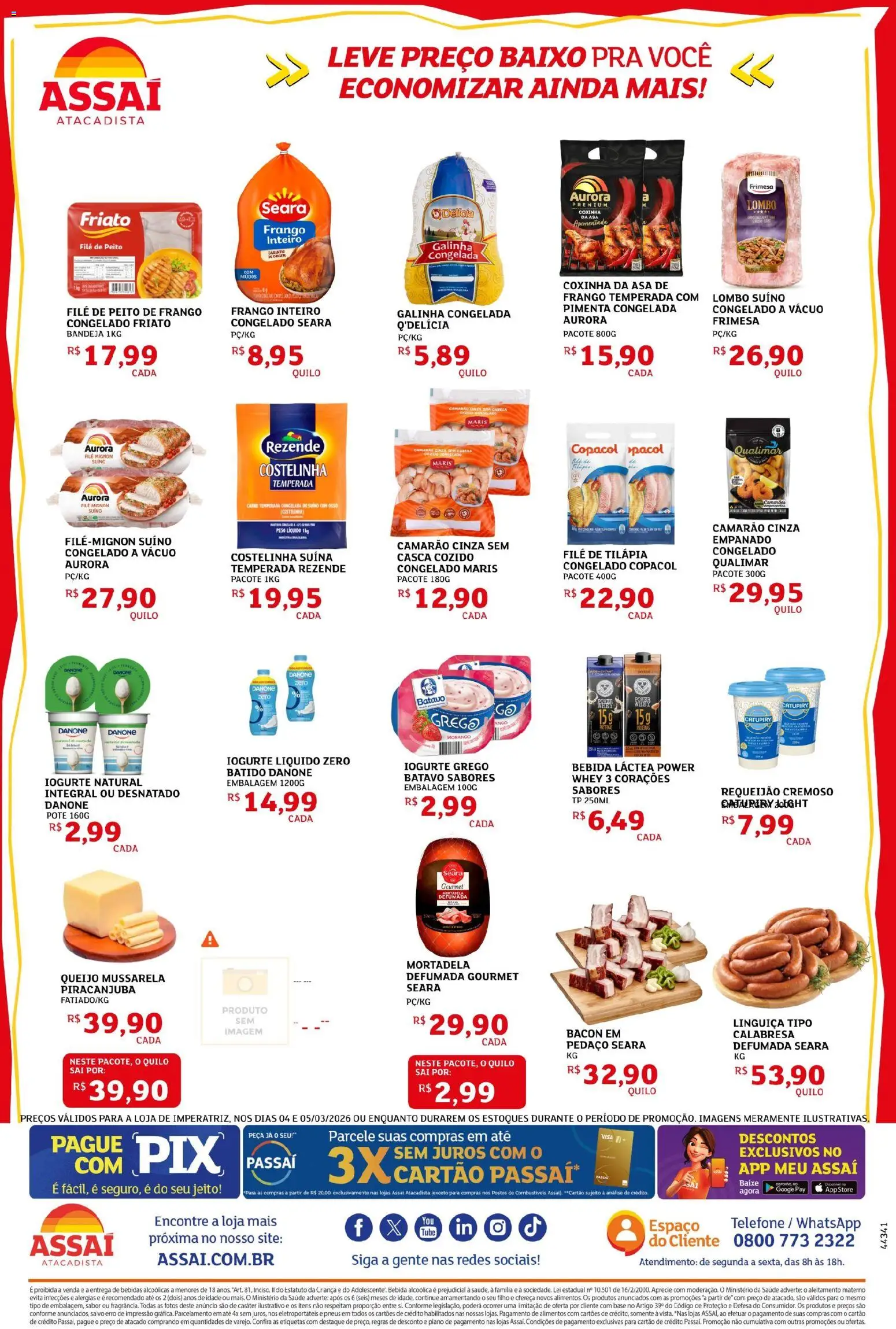Assaí Atacadista Folheto - válido de 04.03.2026 | Página: 2 | Produtos: Filé mignon, Camarão, Mortadela, Pneus