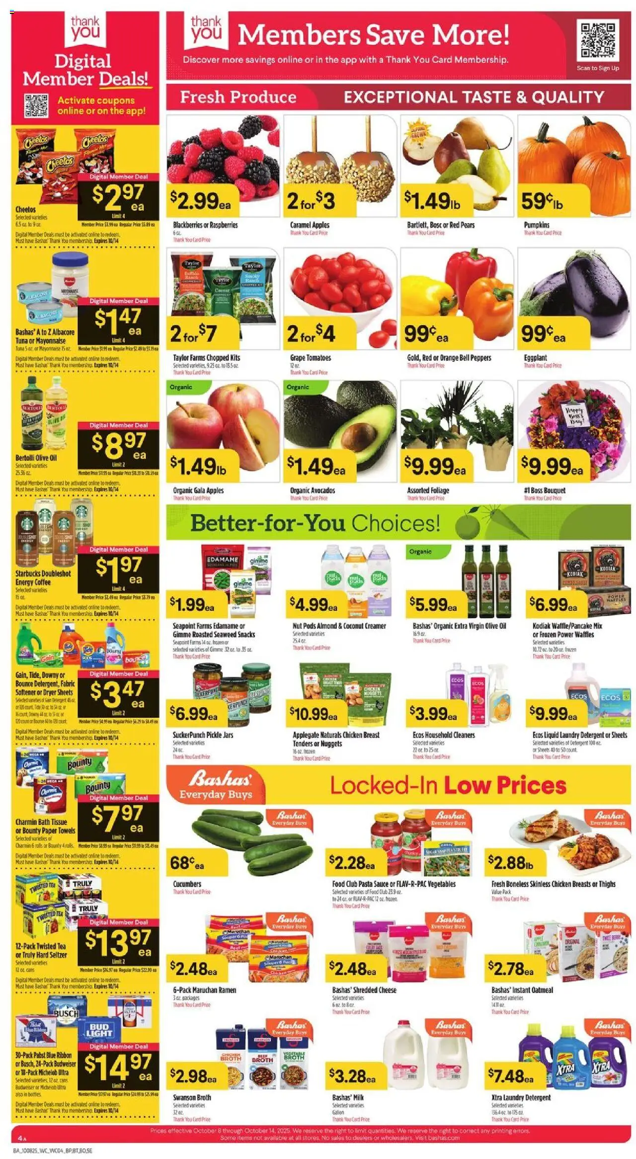 Basha's Weekly Ad - valid from 08.10.2025 | Page: 4 | Products: Milk, Tomatoes, Tea, Cucumbers