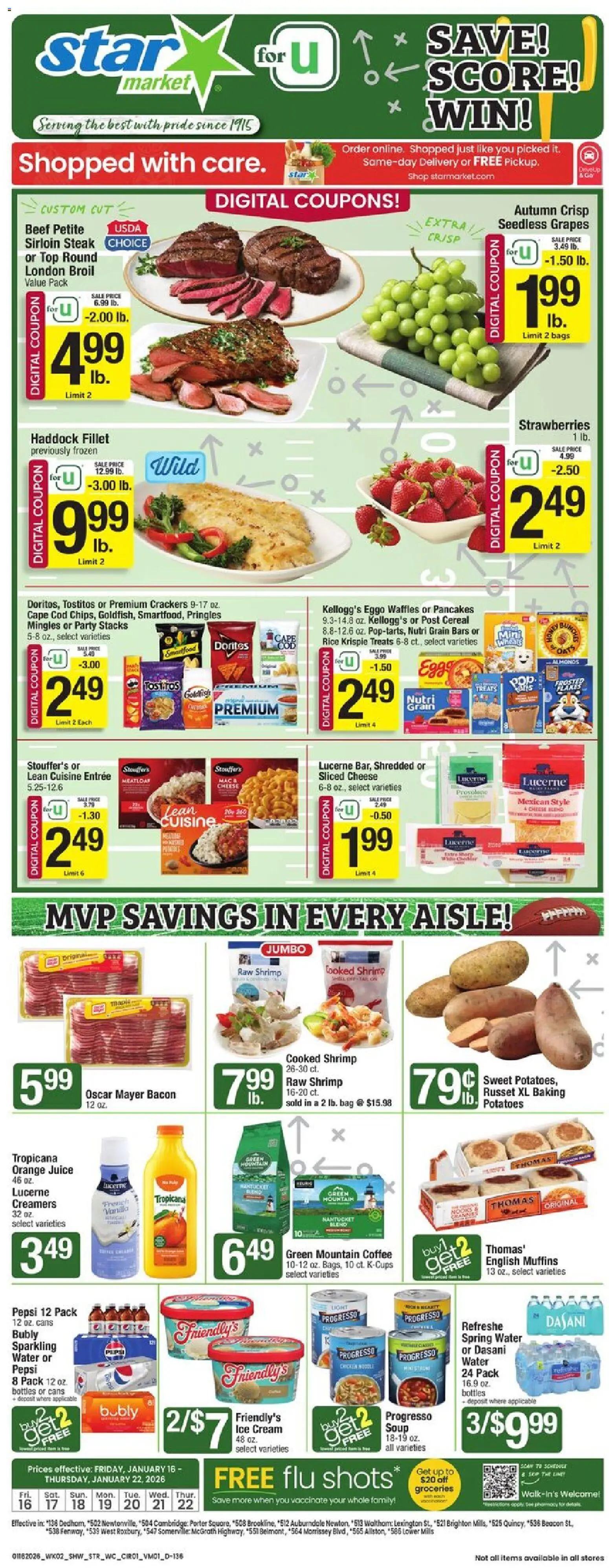 Star Market Weekly Ad - MA - valid from 16.01.2026 | Page: 1 | Products: Beef, Strawberries, Flakes, Potatoes