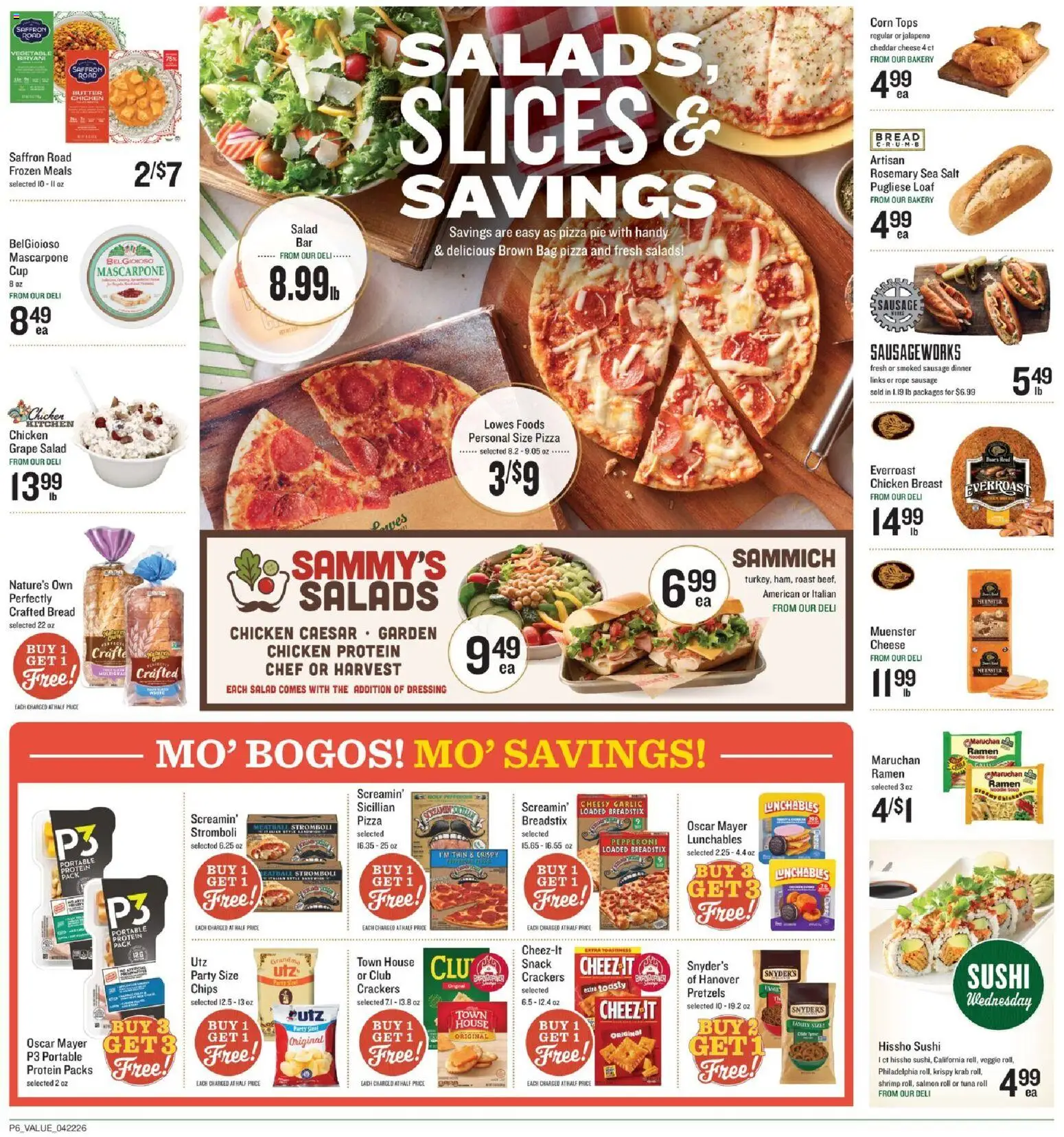 Lowes Foods Weekly Ad - NC - valid from 22.04.2026 | Page: 7 | Products: Bakery, Butter, Pizza, Chips
