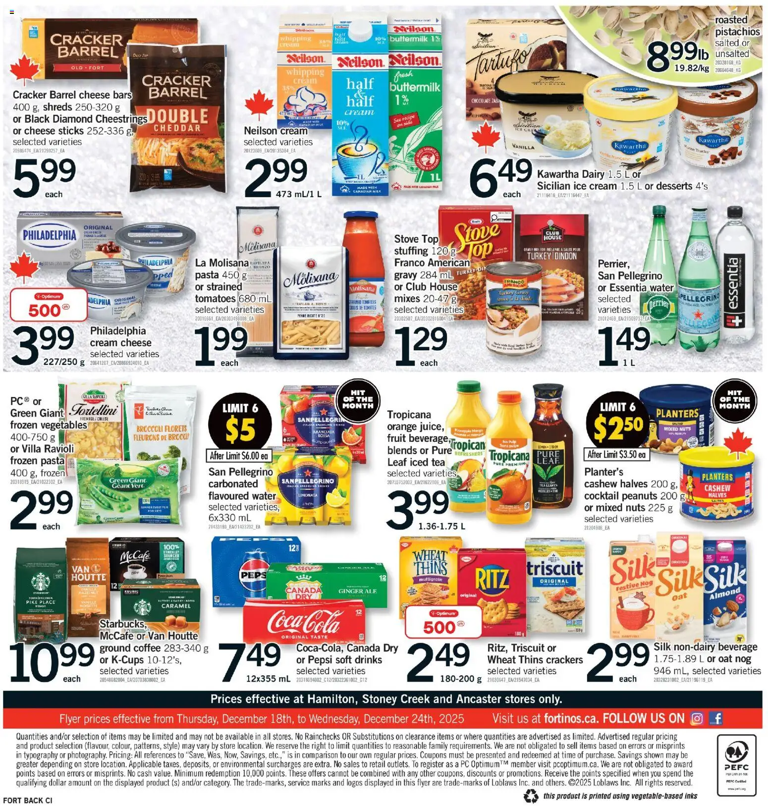 Fortinos flyer valid from 18.12.2025 | Page: 2 | Products: Pineapple, Milk, Coffee, Tomatoes