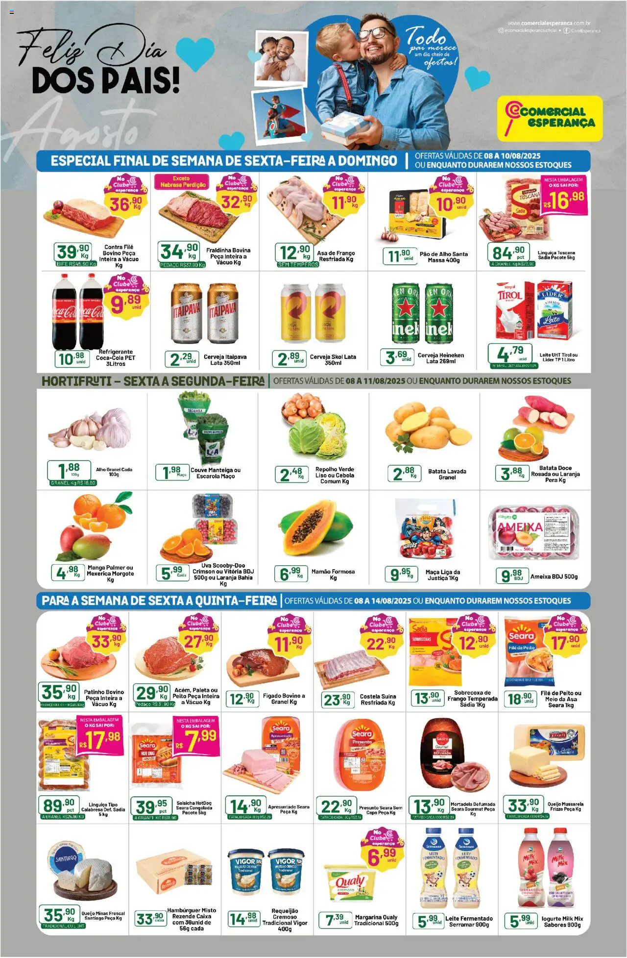 Comercial Esperança Folheto - válido de 08.08.2025 | Página: 1 | Produtos: Pera, Cerveja, Cerveja Heineken, Hambúrguer