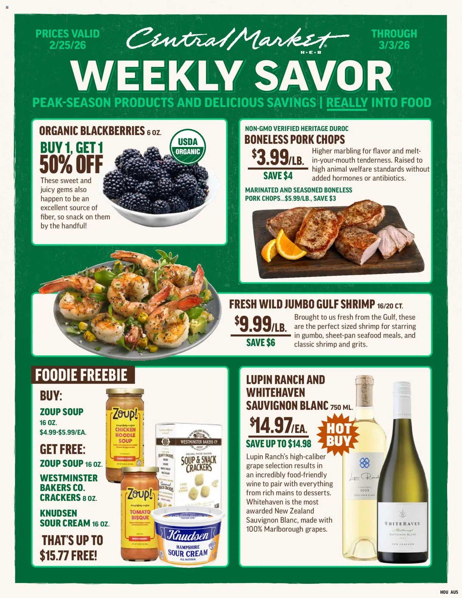 Central Market Weekly Ad - valid from 25.02.2026 | Page: 1 | Products: Wine, Sour cream, Cream, Seafood