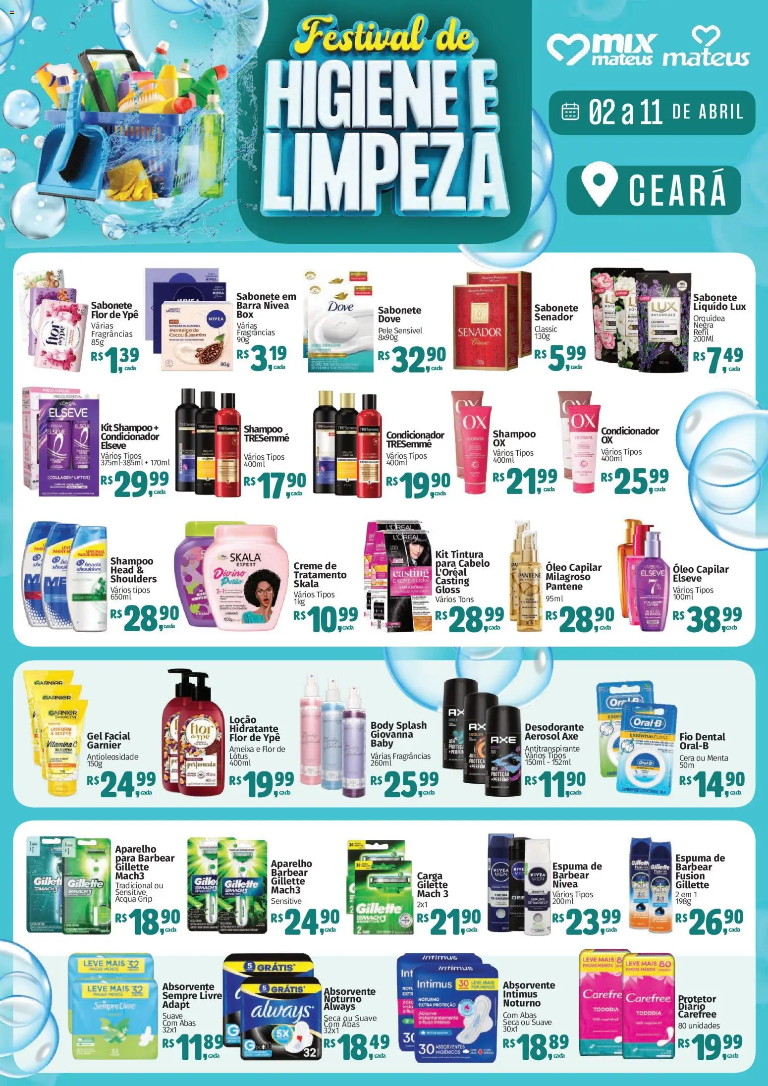 Mateus Folheto - válido de 02.04.2026 | Página: 1 | Produtos: Shampoo, Condicionador, Sabonete, Absorvente