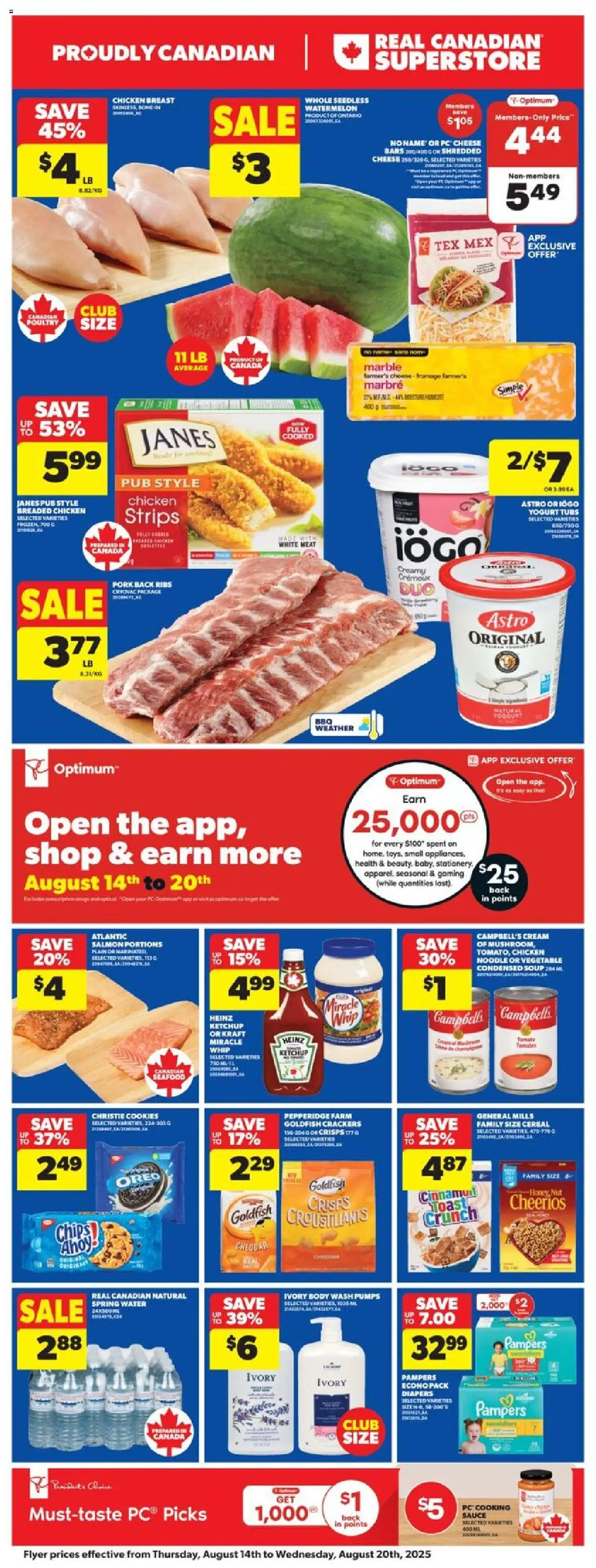 Real Canadian Superstore flyer valid from 14.08.2025 | Page: 2 | Products: Ketchup, Cheese, Yogurt, Pork