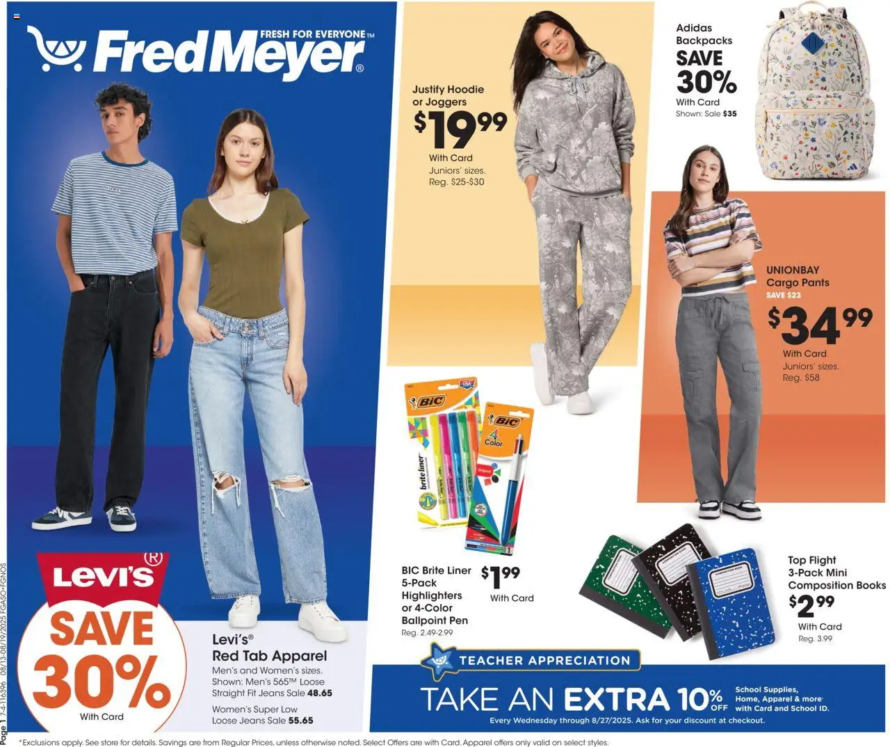Fred Meyer Home & Apparel - valid from 13.08.2025 | Page: 1 | Products: Pen, Hoodie, Pants, Jeans