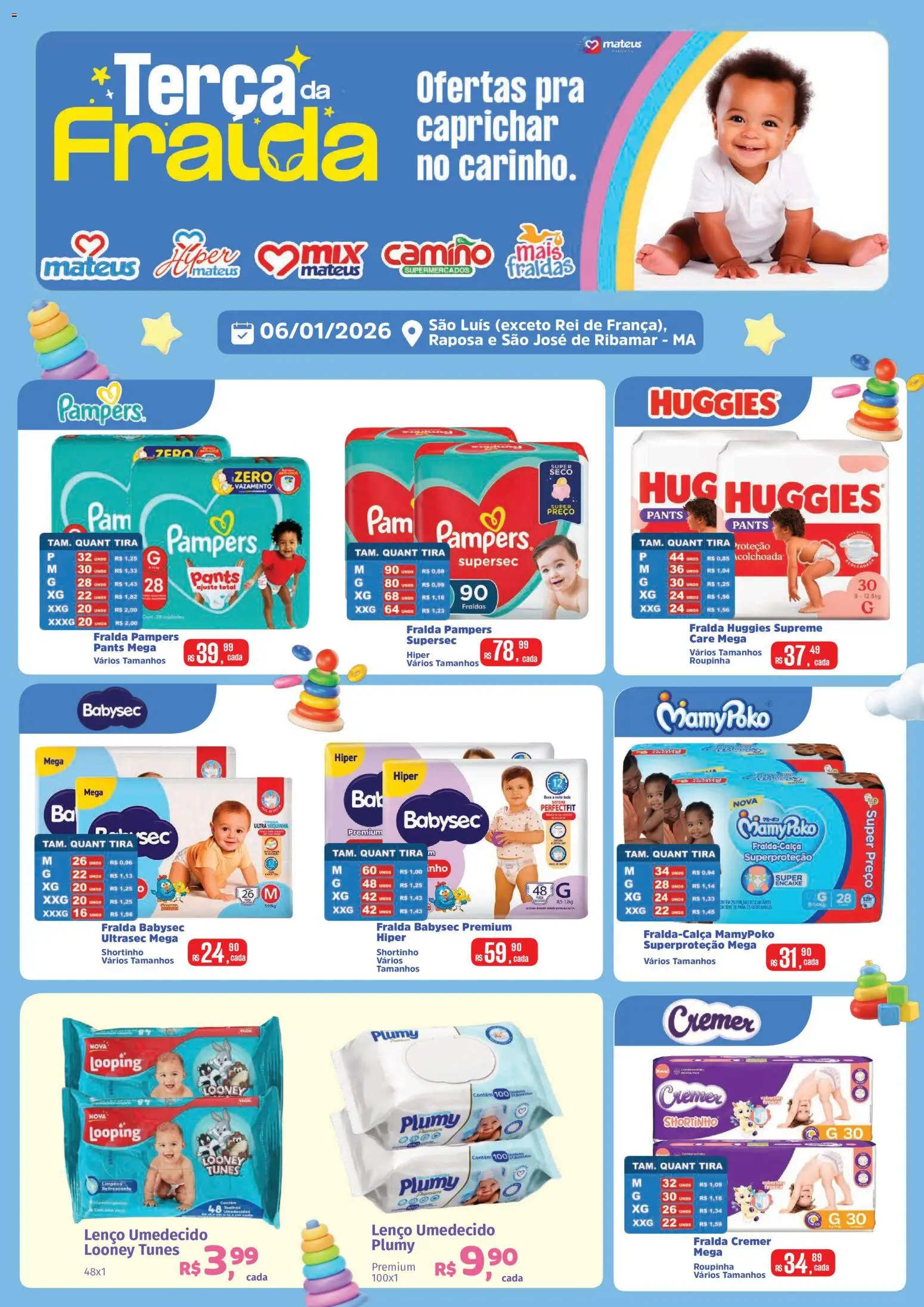 Mateus Folheto - válido de 06.01.2026 | Página: 1 | Produtos: Fralda pampers, Pampers, Lenço, Lenço umedecido
