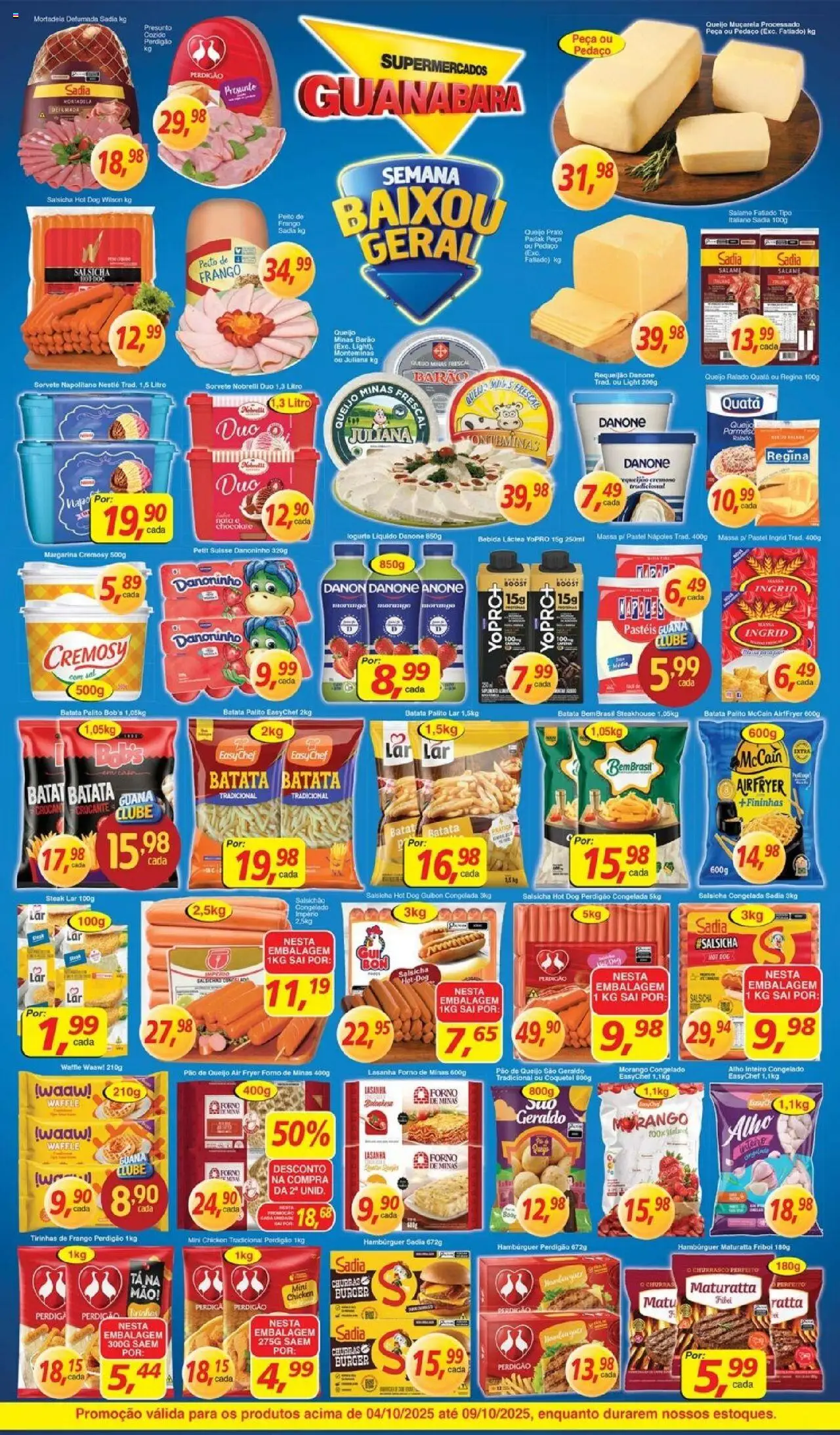 Supermercados Guanabara Folheto - válido de 04.10.2025 | Página: 4 | Produtos: Alho, Salsicha, Pão de queijo, Peito de frango
