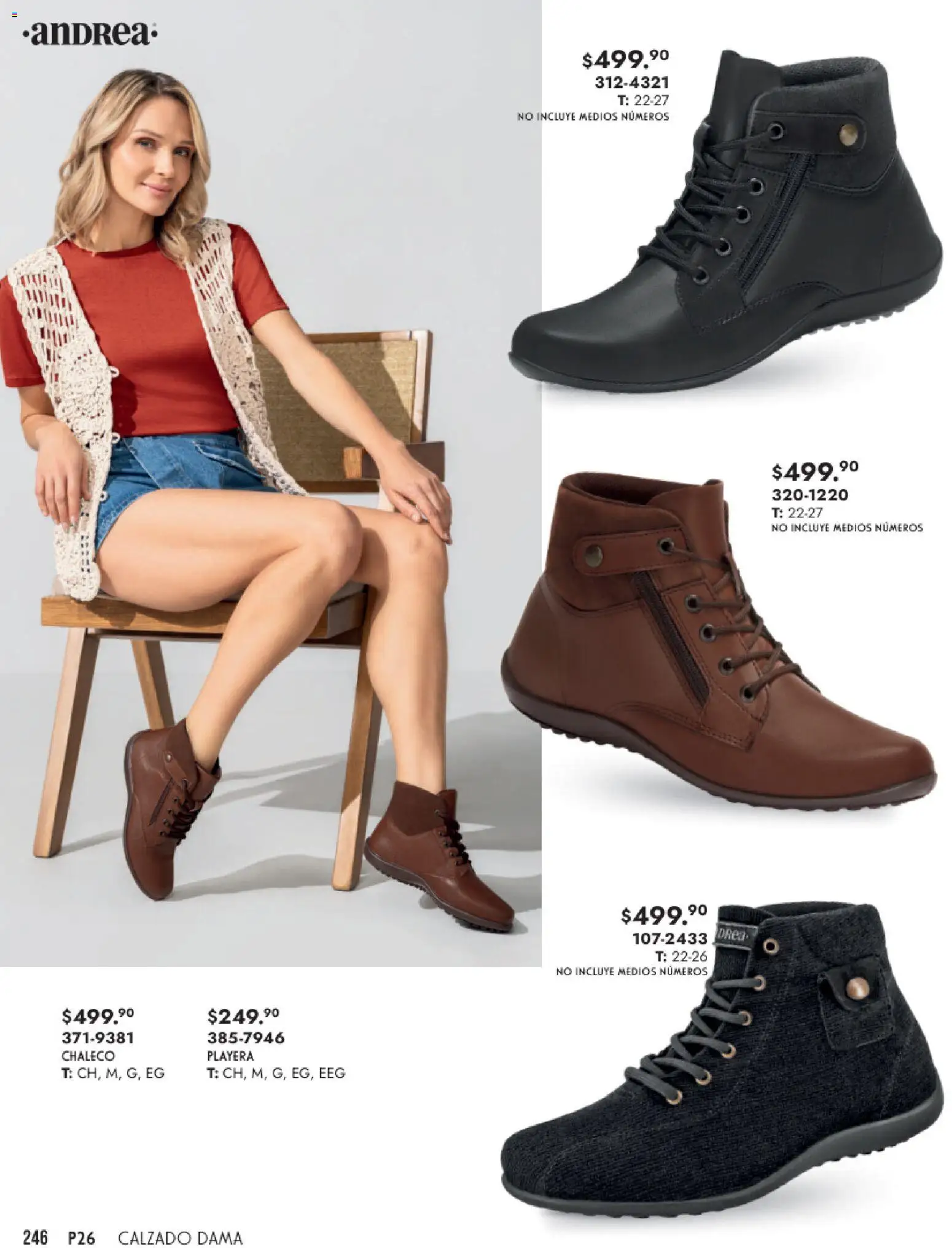 Nuevas ofertas de Andrea válidas en toda la República Mexicana desde el 25.01.2026. ¡Encuentra las mejores ofertas en Andrea catálogo Calzado Dama! | Página: 246 | Productos: Chaleco, Playera