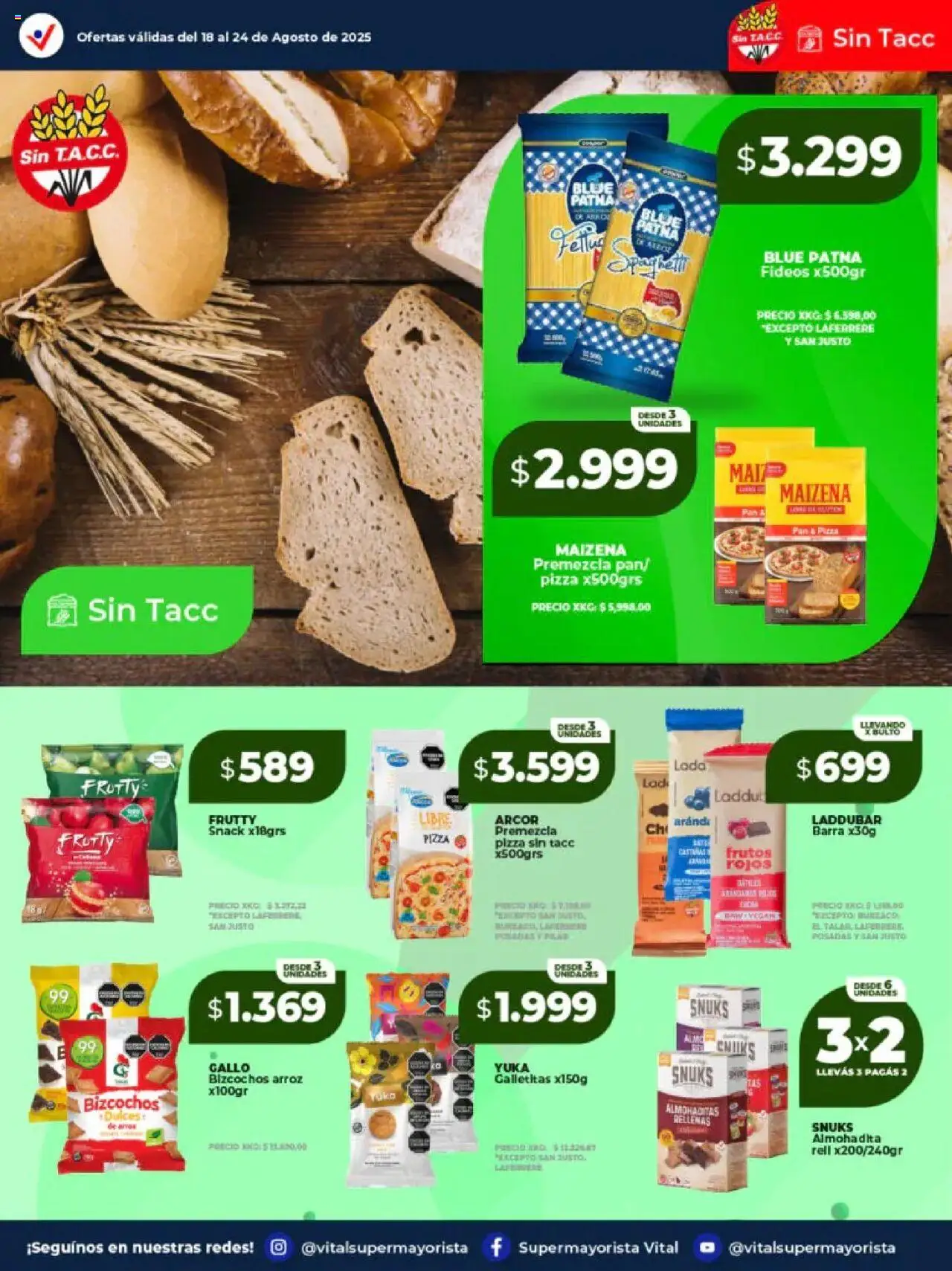 Vital - Ofertas - Abasto │ válido desde el 18.08.2025 | Página: 22 | Productos: Pan, Pizza, Fideos, Bizcochos