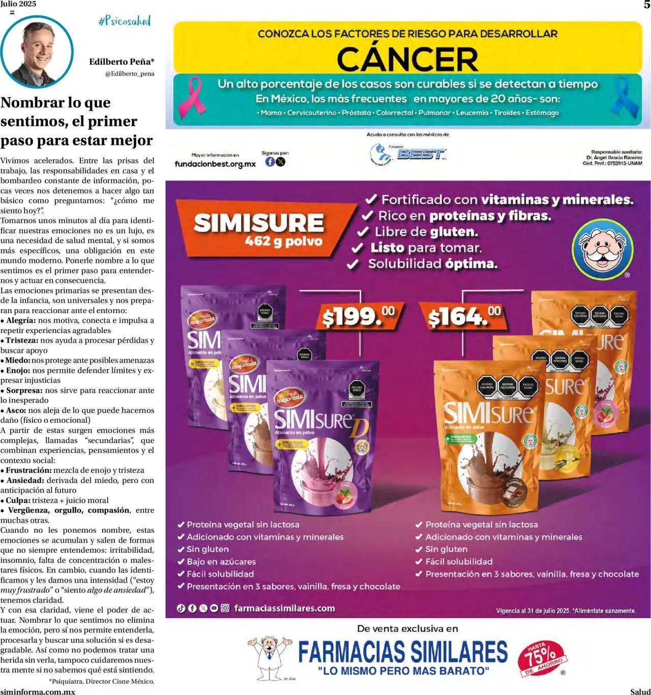 Nuevas ofertas de Farmacias Similares válidas en toda la República Mexicana desde el 01.07.2025. ¡Encuentra las mejores ofertas en Farmacias Similares catálogo! | Página: 5 | Productos: Fresa, Chocolate, Vitaminas, Polvo