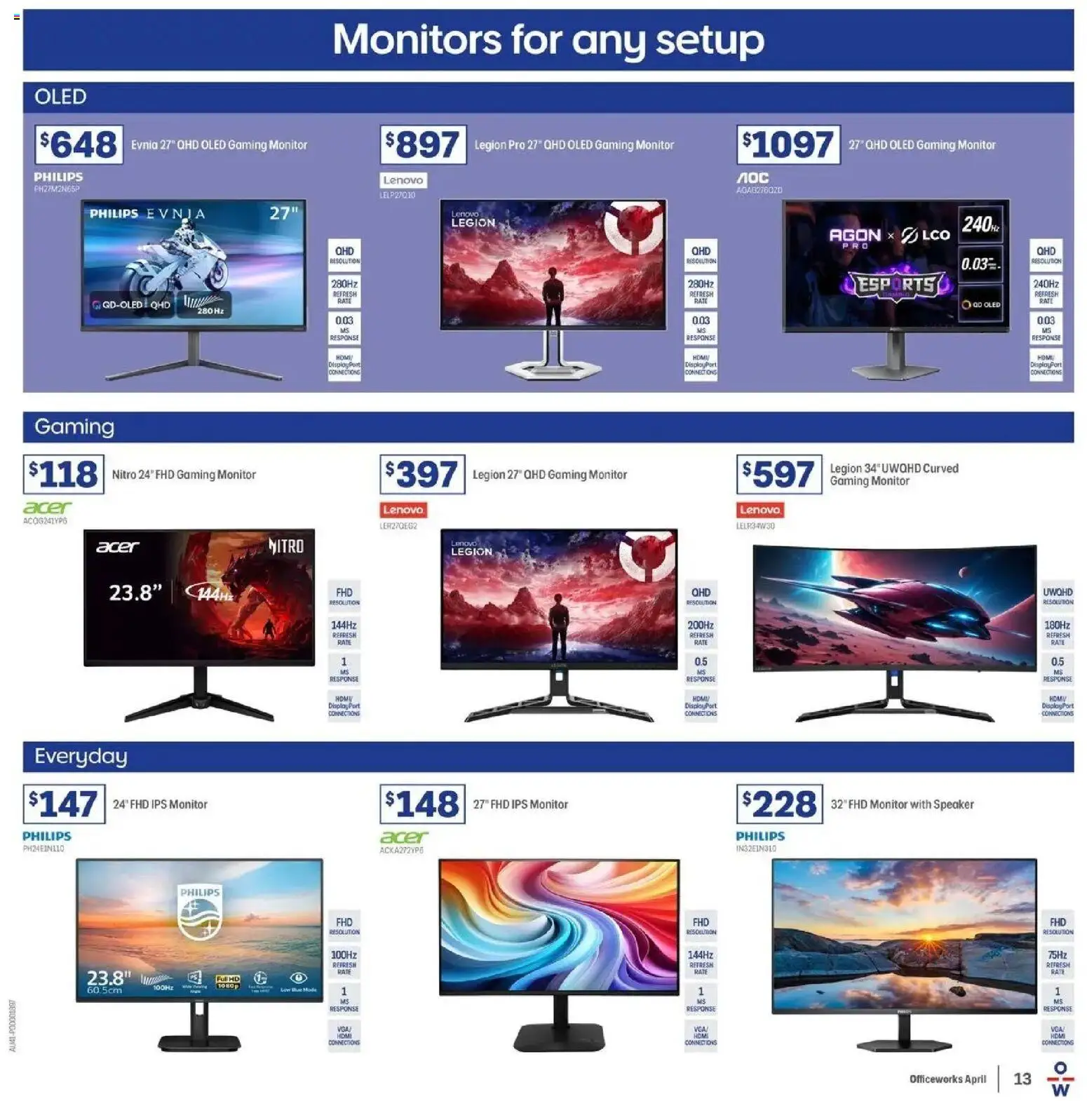 Officeworks catalogue - valid from 31.03.2026 | Page: 13 | Products: Monitor, Speaker
