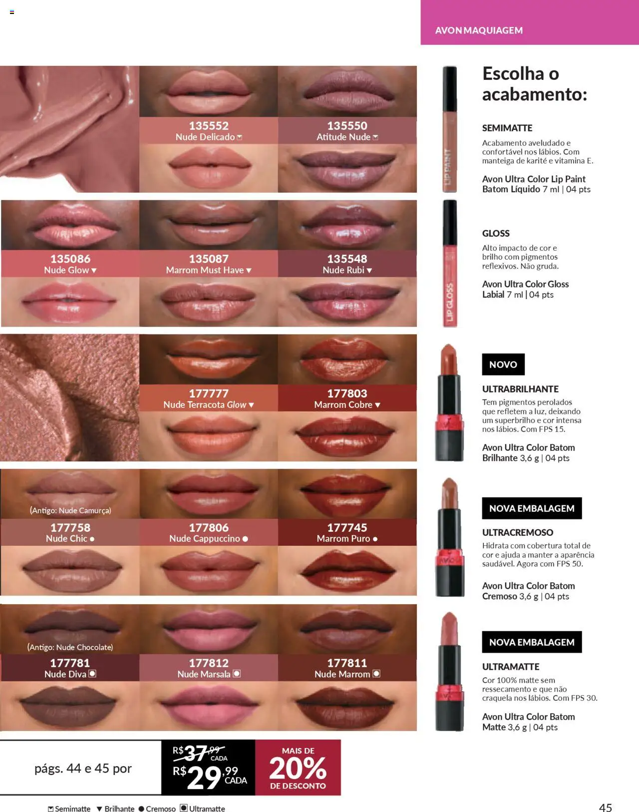 Avon Folheto - válido de 13.08.2025 | Página: 45 | Produtos: Batom, Gloss labial, Manteiga, Chocolate