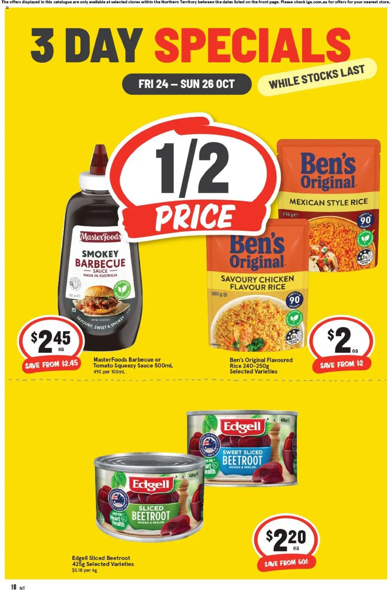 IGA catalogue - valid from 24.10.2025 | Page: 2 | Products: Chicken, Rice, Sauce, Beetroot