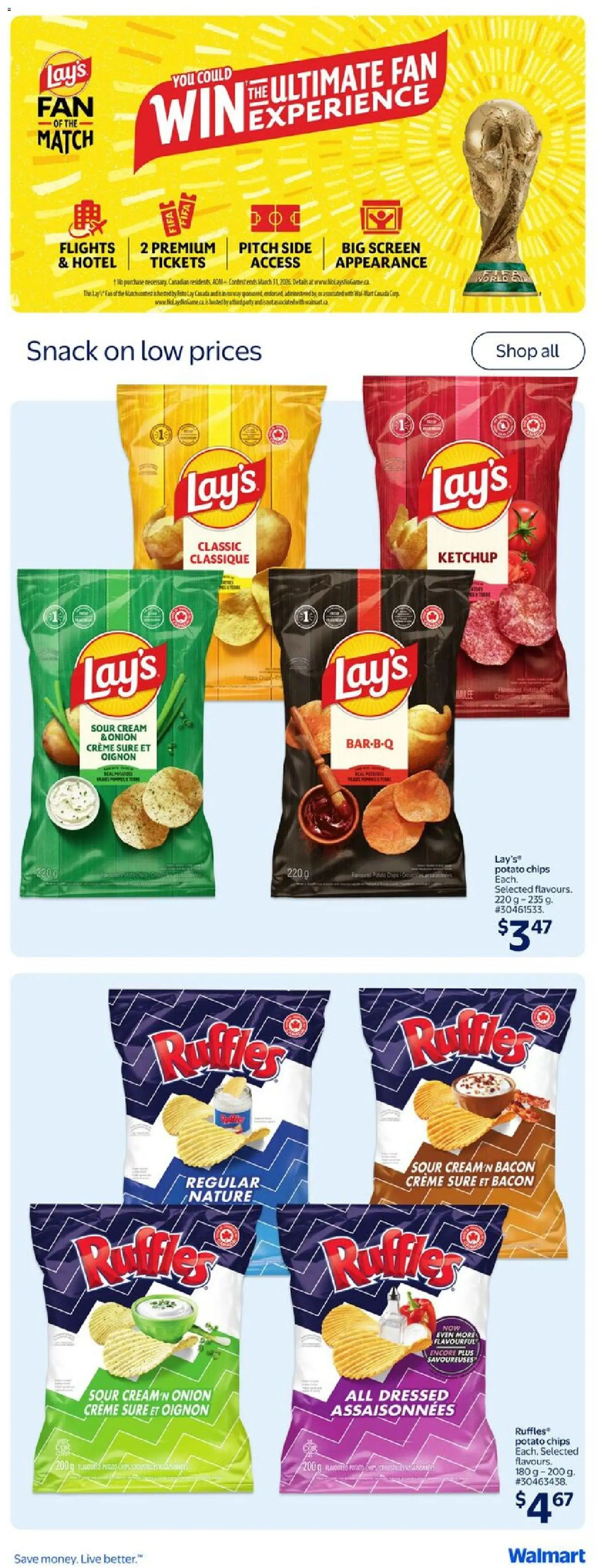 Walmart flyer valid from 05.03.2026 | Page: 14 | Products: Sour cream, Chips, Ketchup, Fan