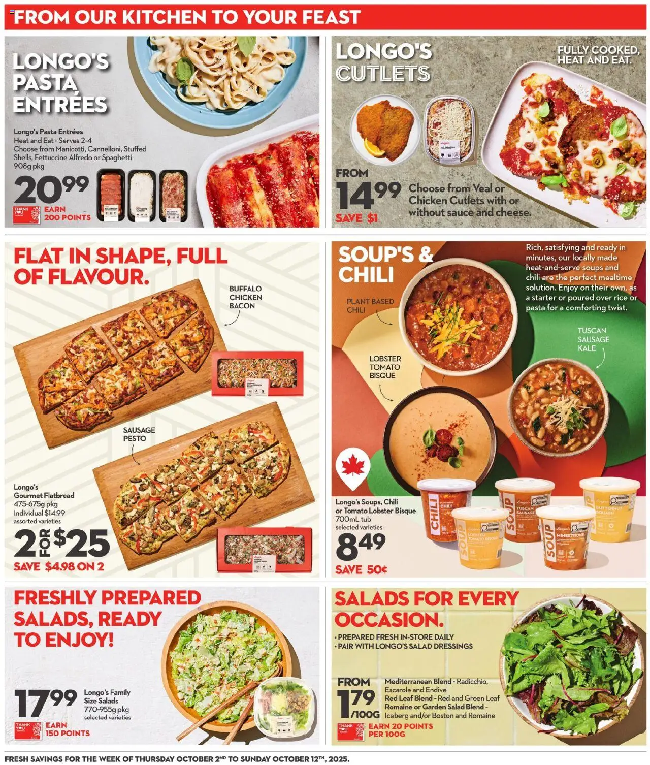 Longo's flyer valid from 02.10.2025 | Page: 14 | Products: Rice, Pasta, Salad, Chicken