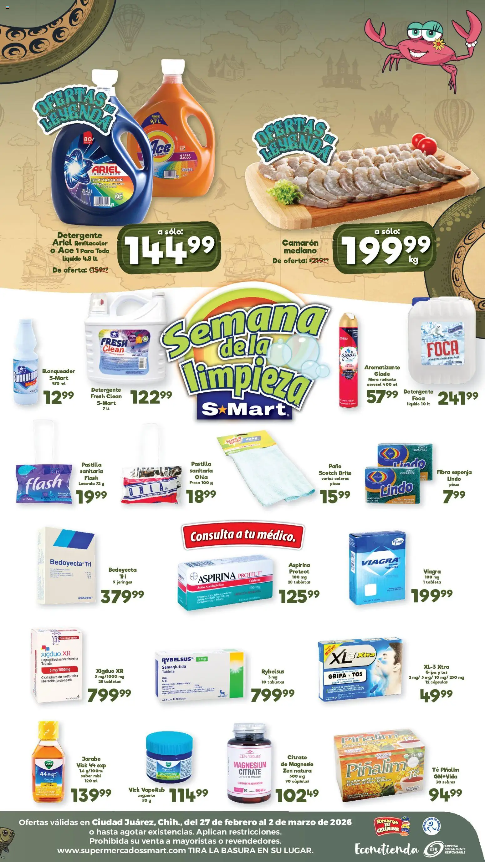 Nuevas ofertas de S-Mart válidas en toda la República Mexicana desde el 27.02.2026. ¡Encuentra las mejores ofertas en S-Mart folleto Ofertas de feria Juárez! | Página: 2 | Productos: Fresa, Radiante, Ropa, Caja