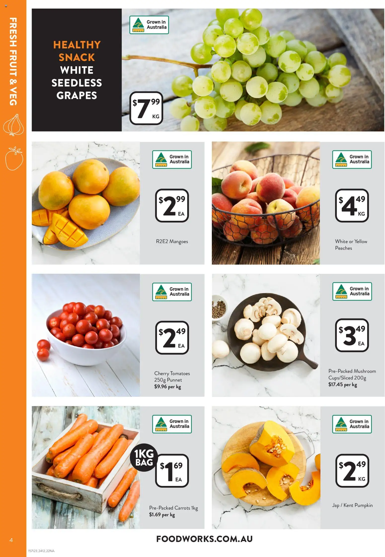 Foodworks catalogue - valid from 24.12.2025 | Page: 4 | Products: Tomatoes, Carrots, Pumpkin, Grapes