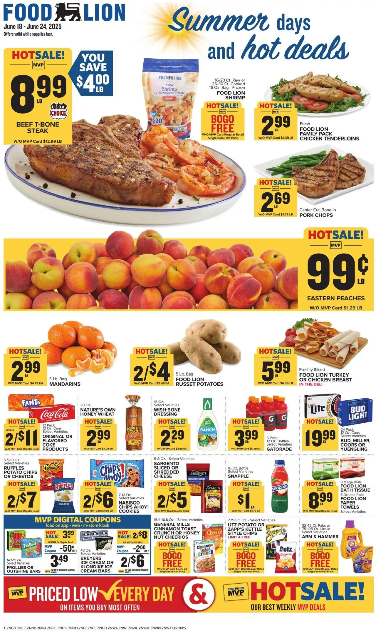 Food Lion Weekly Ad - valid from 18.06.2025 | Page: 1 | Products: Cheese, Chips, Cream, Cookies