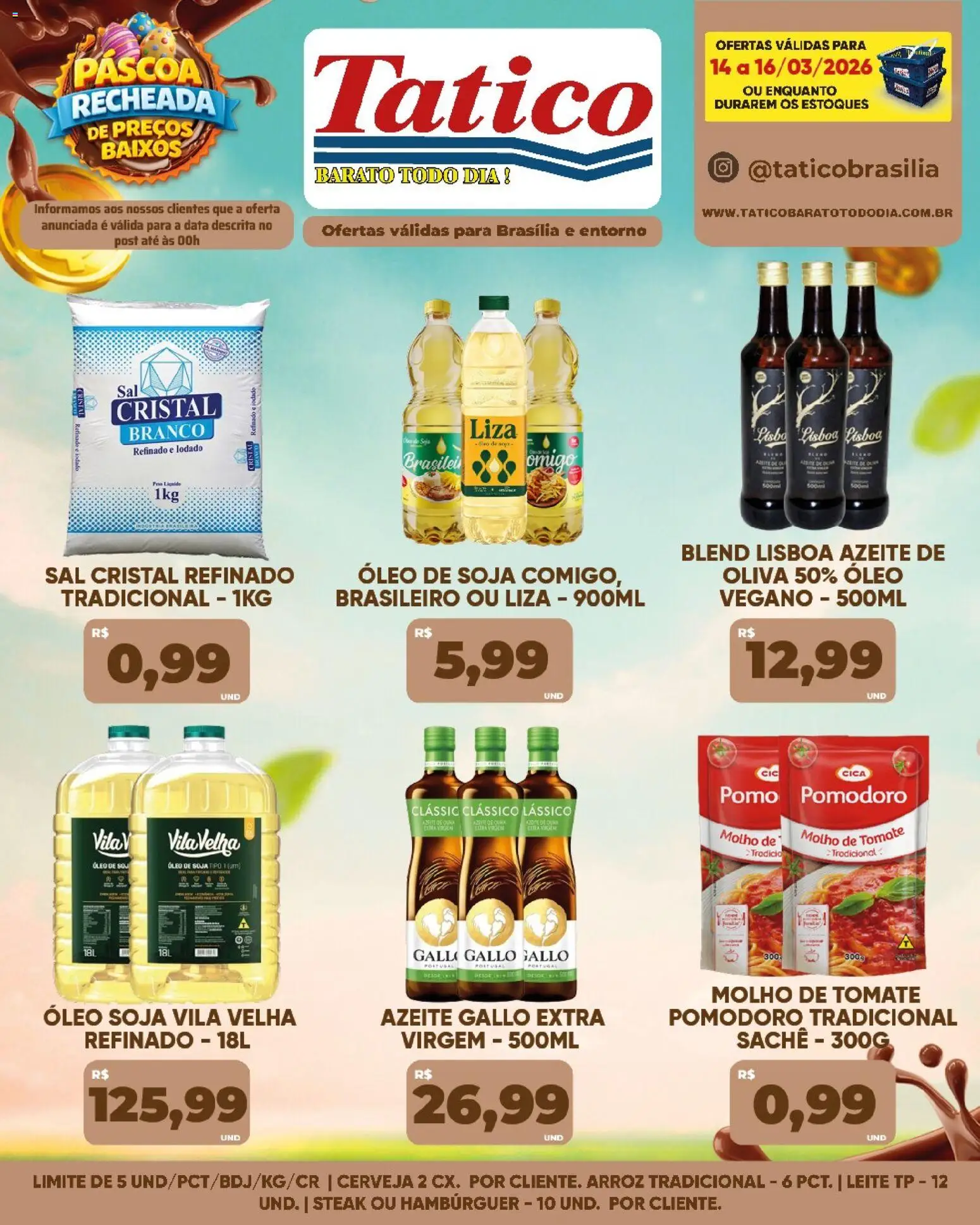 Tatico Folheto - válido de 14.03.2026 | Página: 3 | Produtos: Molho de tomate, Leite, Arroz, Sal