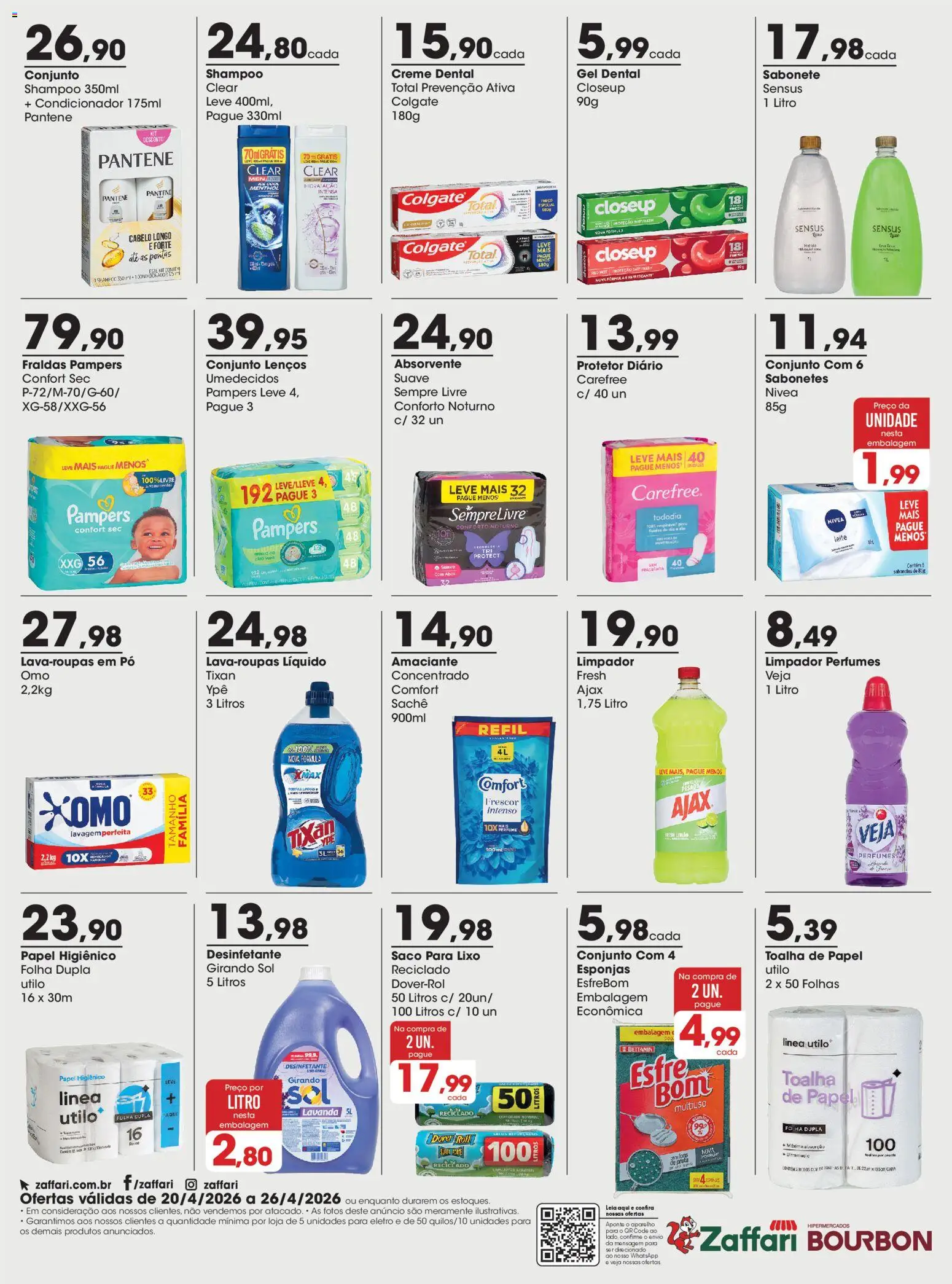 Zaffari Folheto - válido de 20.04.2026 | Página: 4 | Produtos: Pampers, Leite, Creme dental, Absorvente